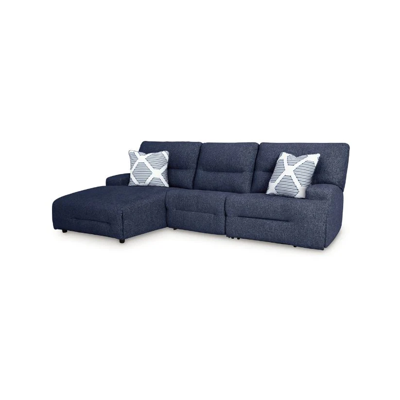 Acklen Place - Navy - 3-Piece Power Reclining Sectional With LAF Power Reclining Back Chaise
