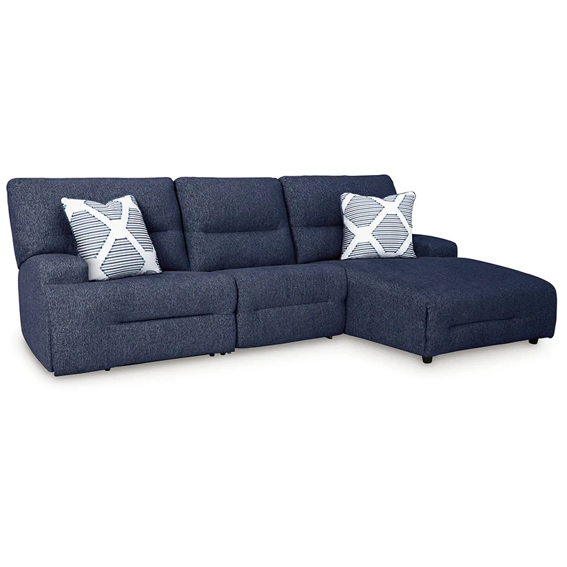Acklen Place - Navy - 3-Piece Power Reclining Sectional With RAF Power Reclining Back Chaise