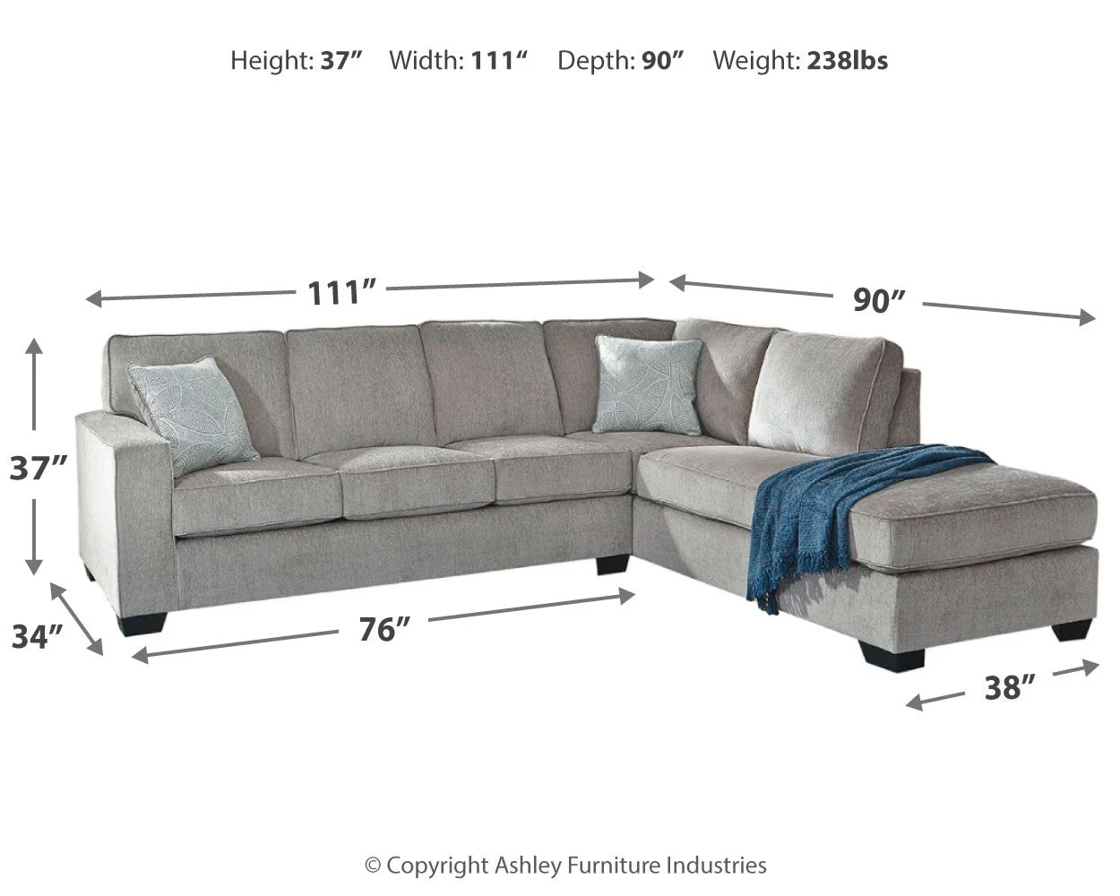 Altari - Light Gray - Right Arm Facing Corner Chaise With Sleeper 2 Pc Sectional - Image 4
