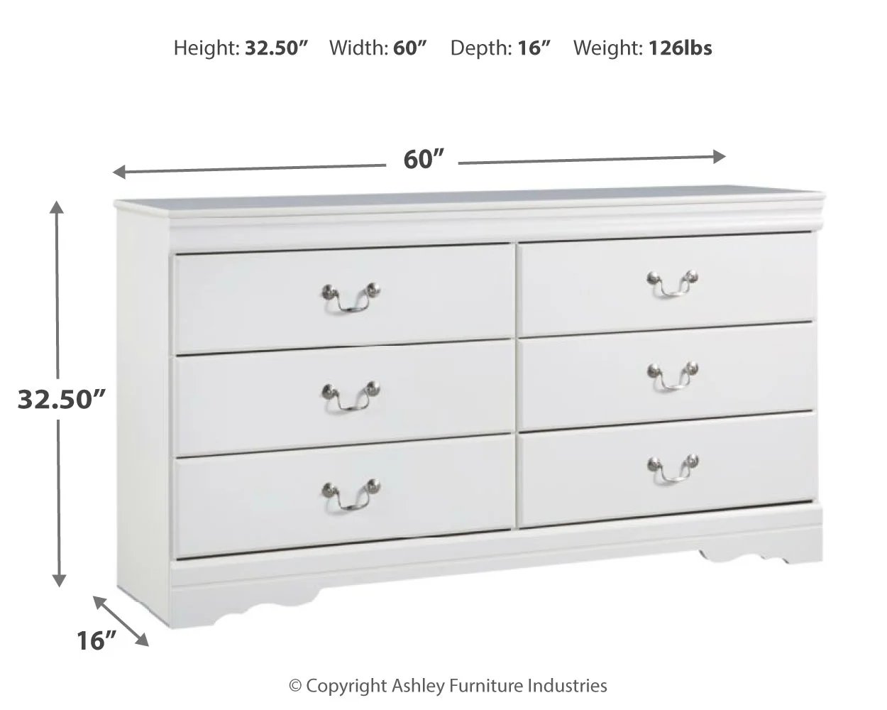 Anarasia - White - Six Drawer Dresser - Image 3