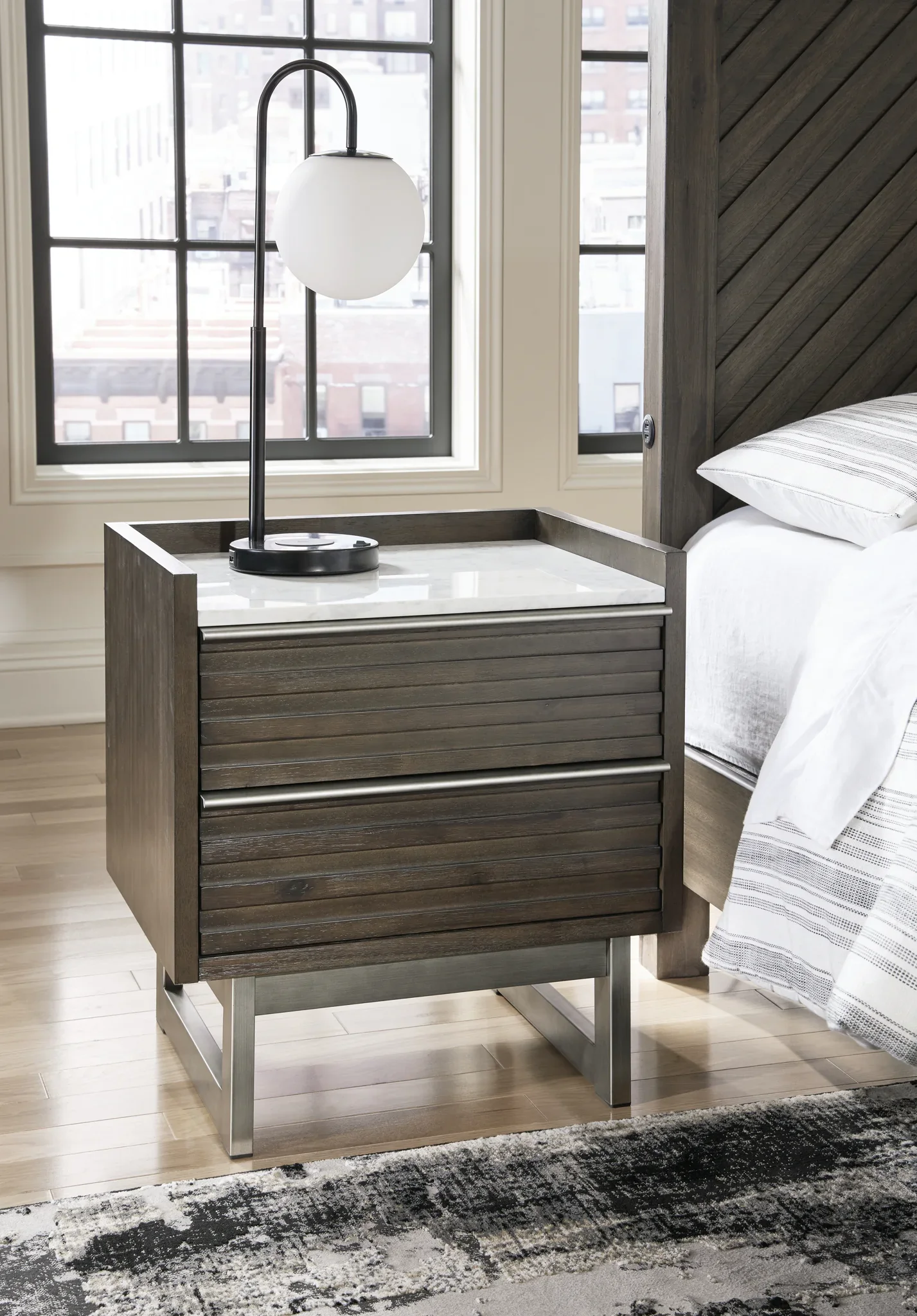 Arkenton - Grayish Brown / White - Two Drawer Night Stand - Image 2