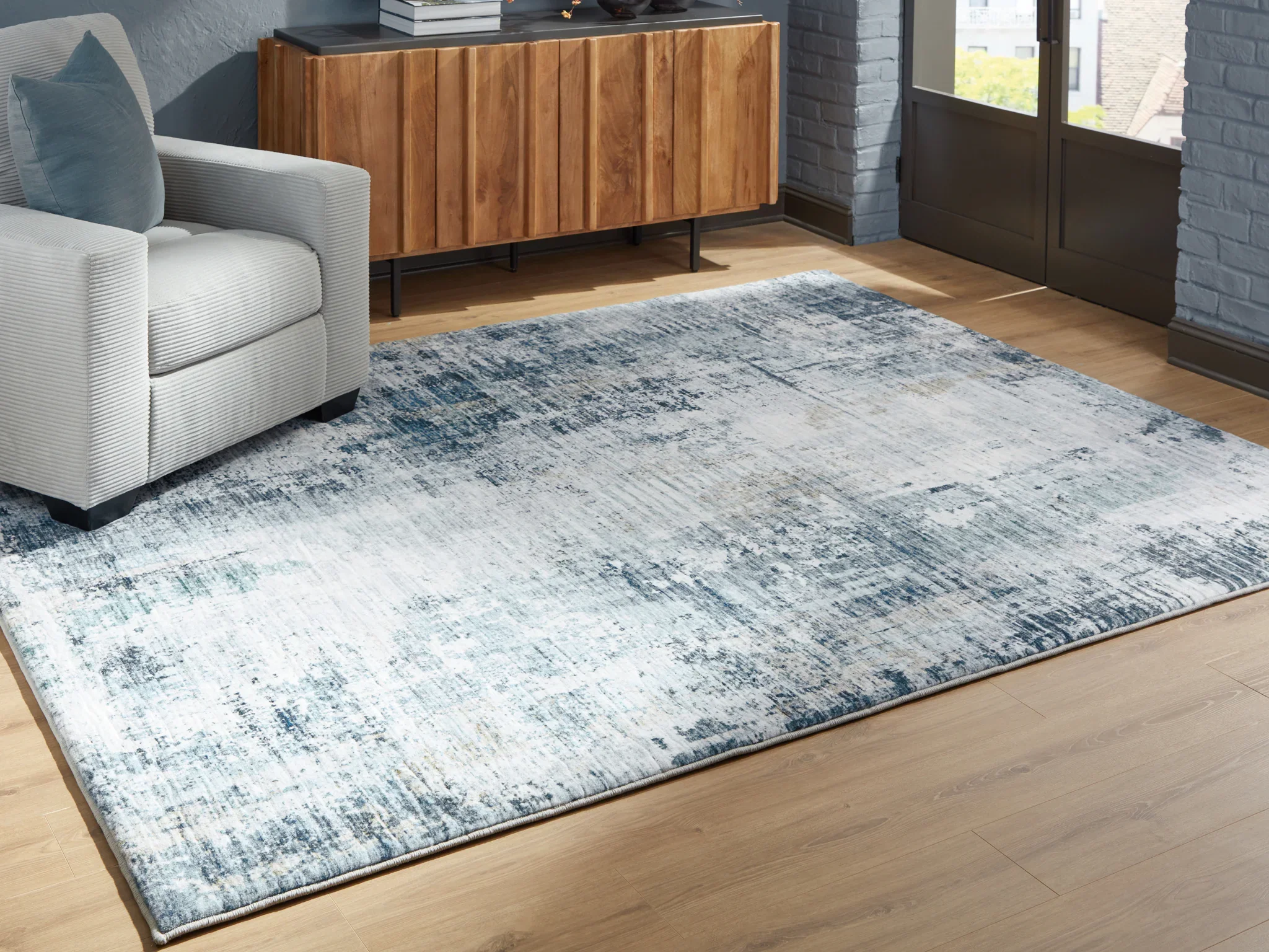 Arlenmont - Blue / White / Brown - Large Rug - 8' x 10' - Image 2