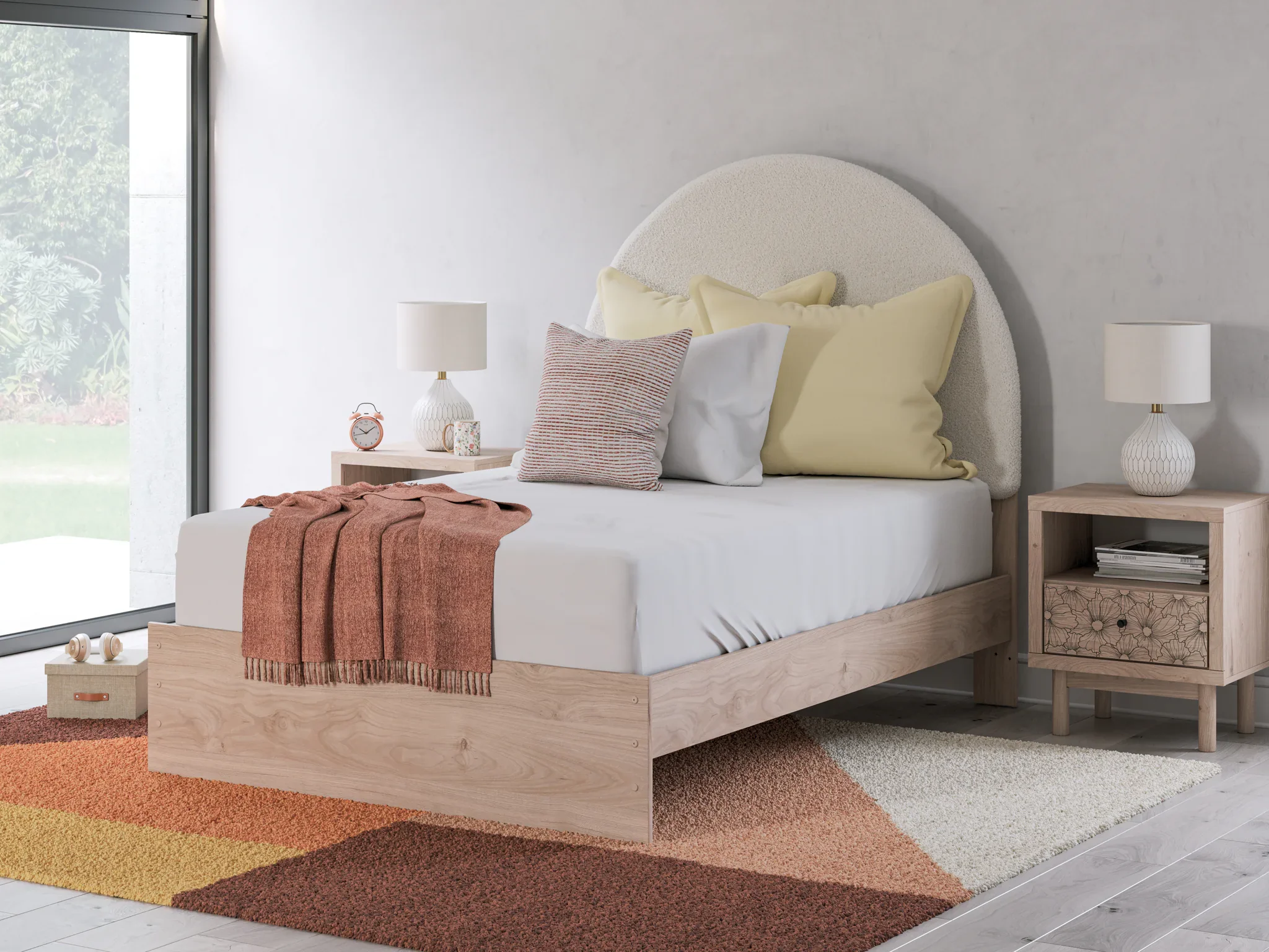 Arloster - Full Upholstered Panel Bed - Tan / White - Image 4