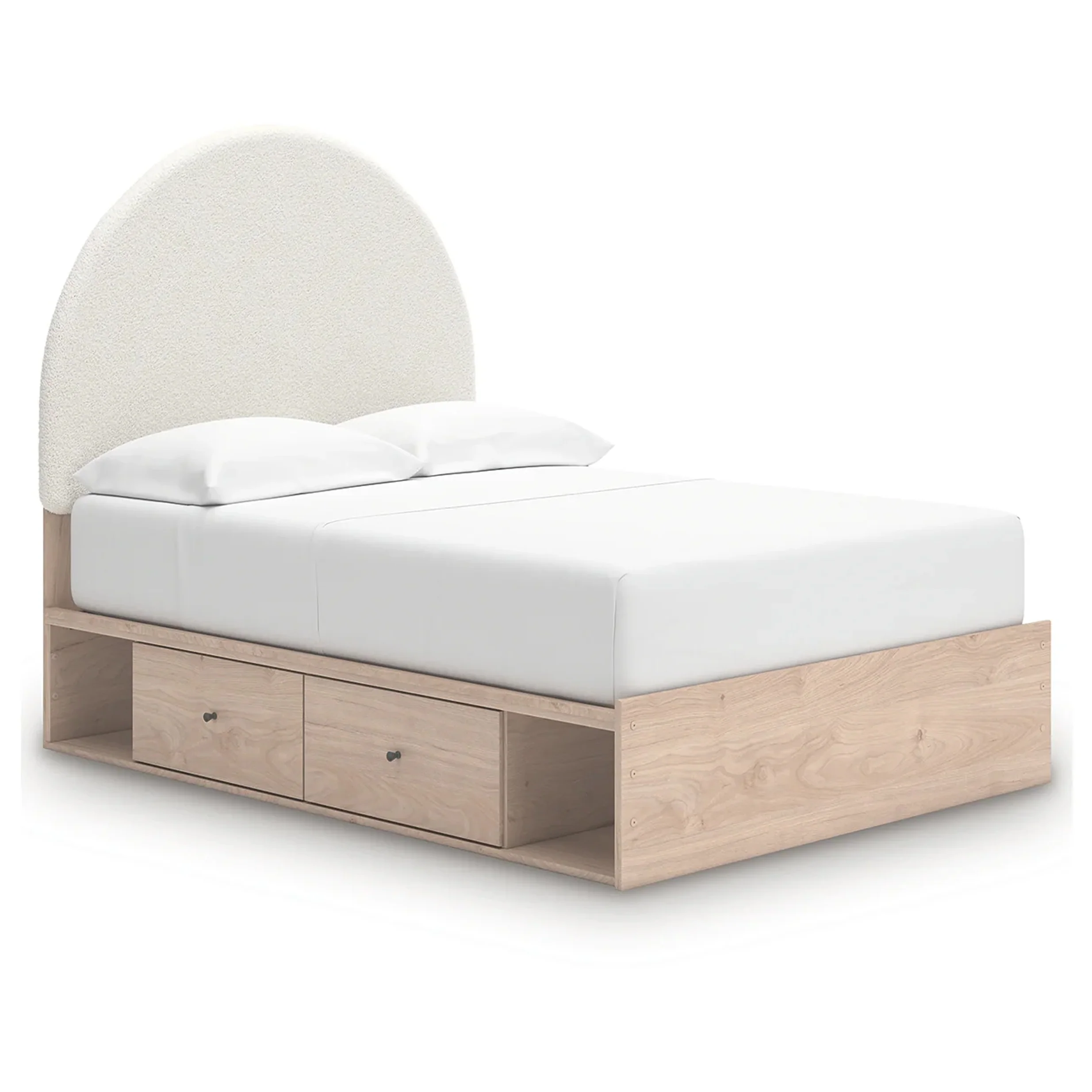 Arloster - Full Upholstered Panel Bed With 2 Under Bed Storage Units - Tan / White
