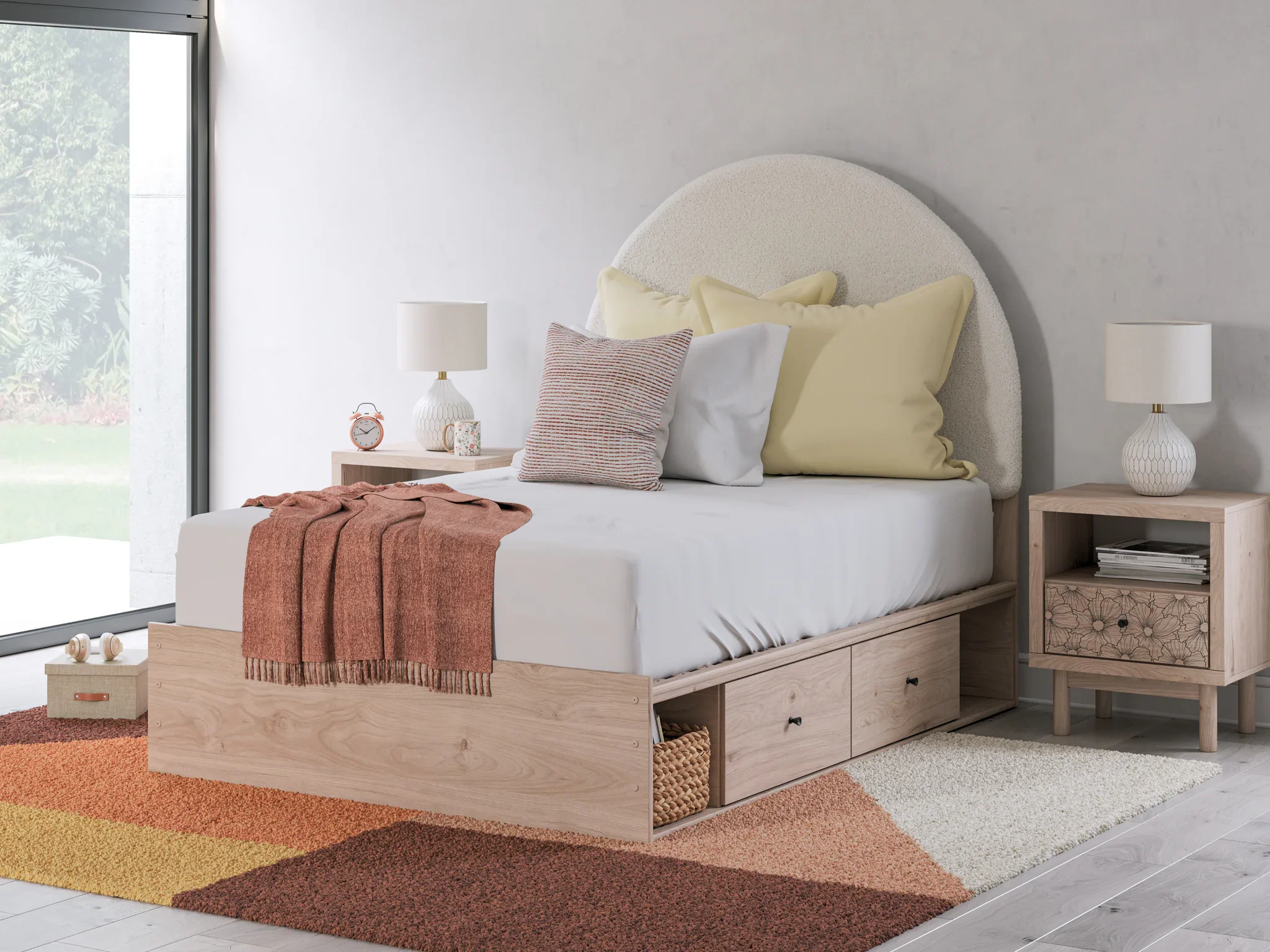 Arloster - Full Upholstered Panel Bed With 2 Under Bed Storage Units - Tan / White - Image 4