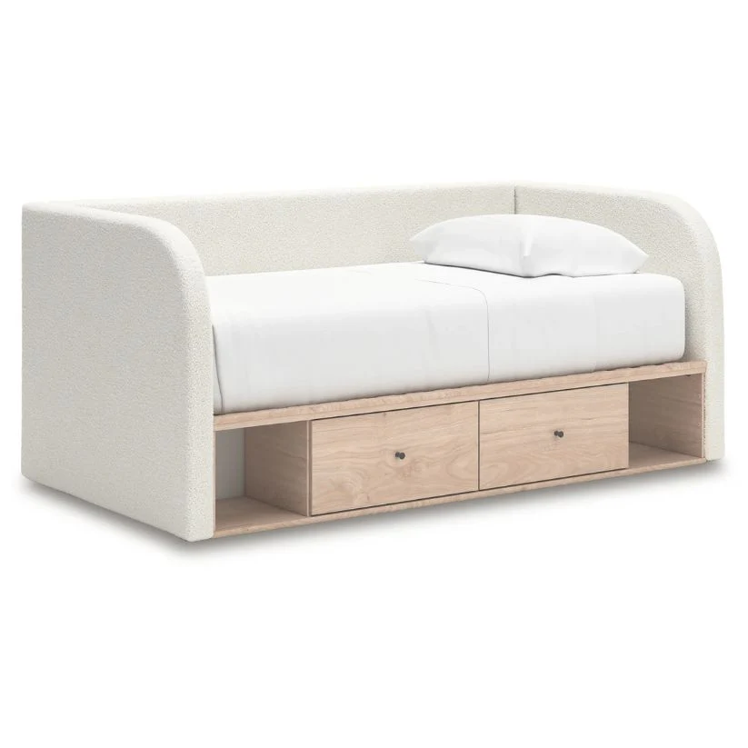 Arloster - Tan / White - Twin Upholstered Day Bed With Storage