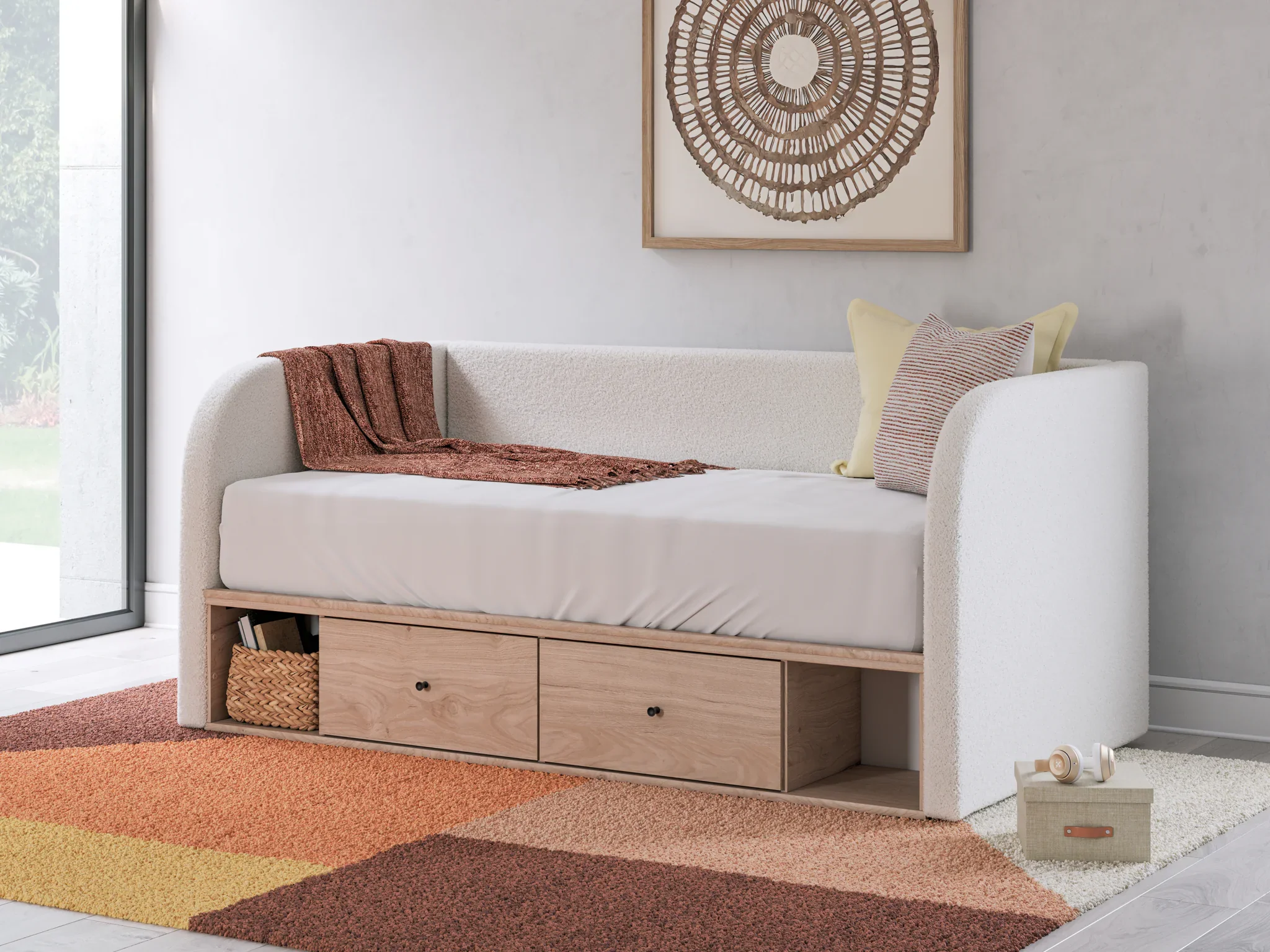 Arloster - Tan / White - Twin Upholstered Day Bed With Storage - Image 2