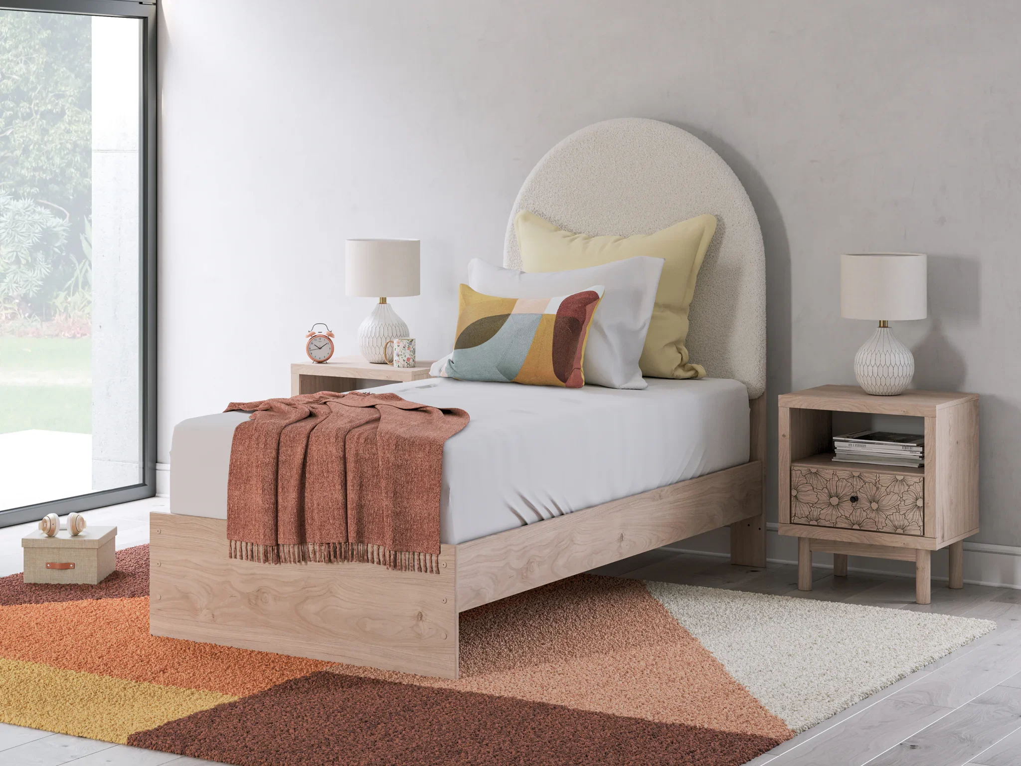 Arloster - Twin Upholstered Panel Bed - Tan / White - Image 2