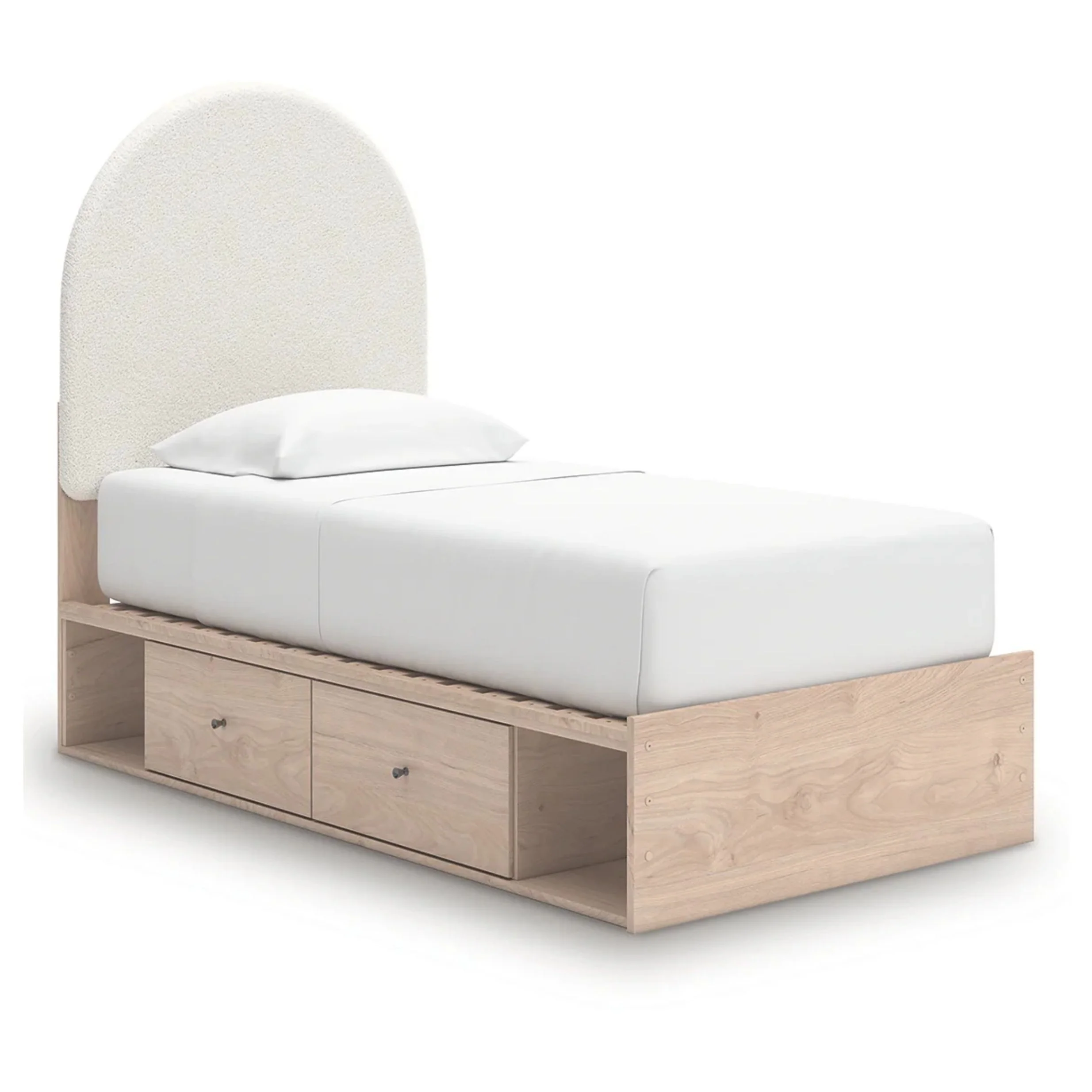 Arloster - Twin Upholstered Panel Bed With 2 Under Bed Storage Units - Tan / White