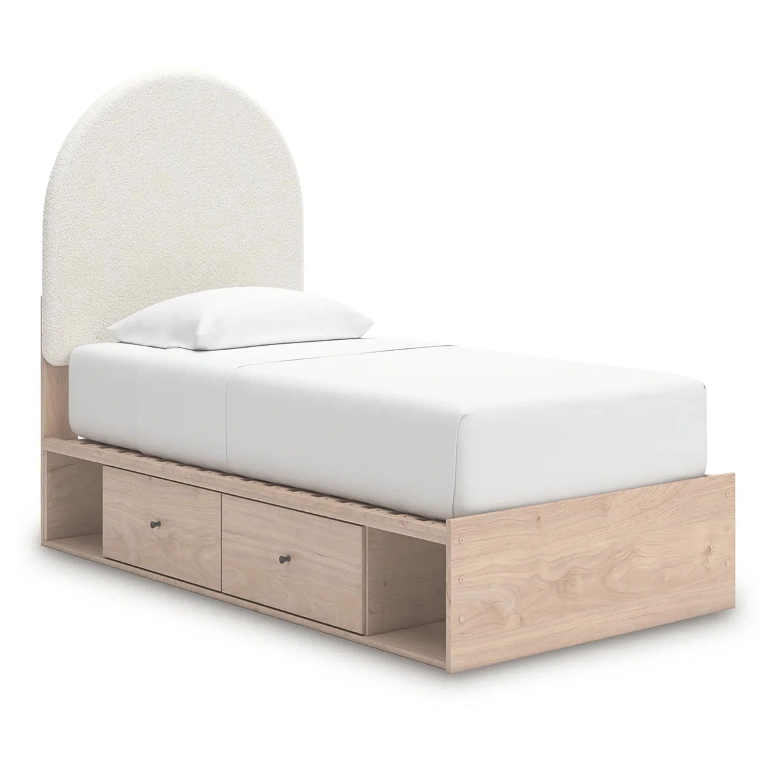 Arloster - Twin Upholstered Panel Bed With Side Storage Unit - Tan / White