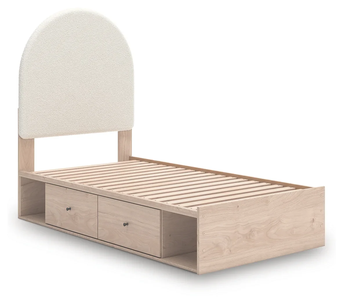 Arloster - Twin Upholstered Panel Bed With Side Storage Unit - Tan / White - Image 4