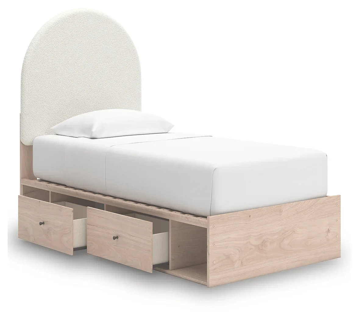 Arloster - Twin Upholstered Panel Bed With Side Storage Unit - Tan / White - Image 5