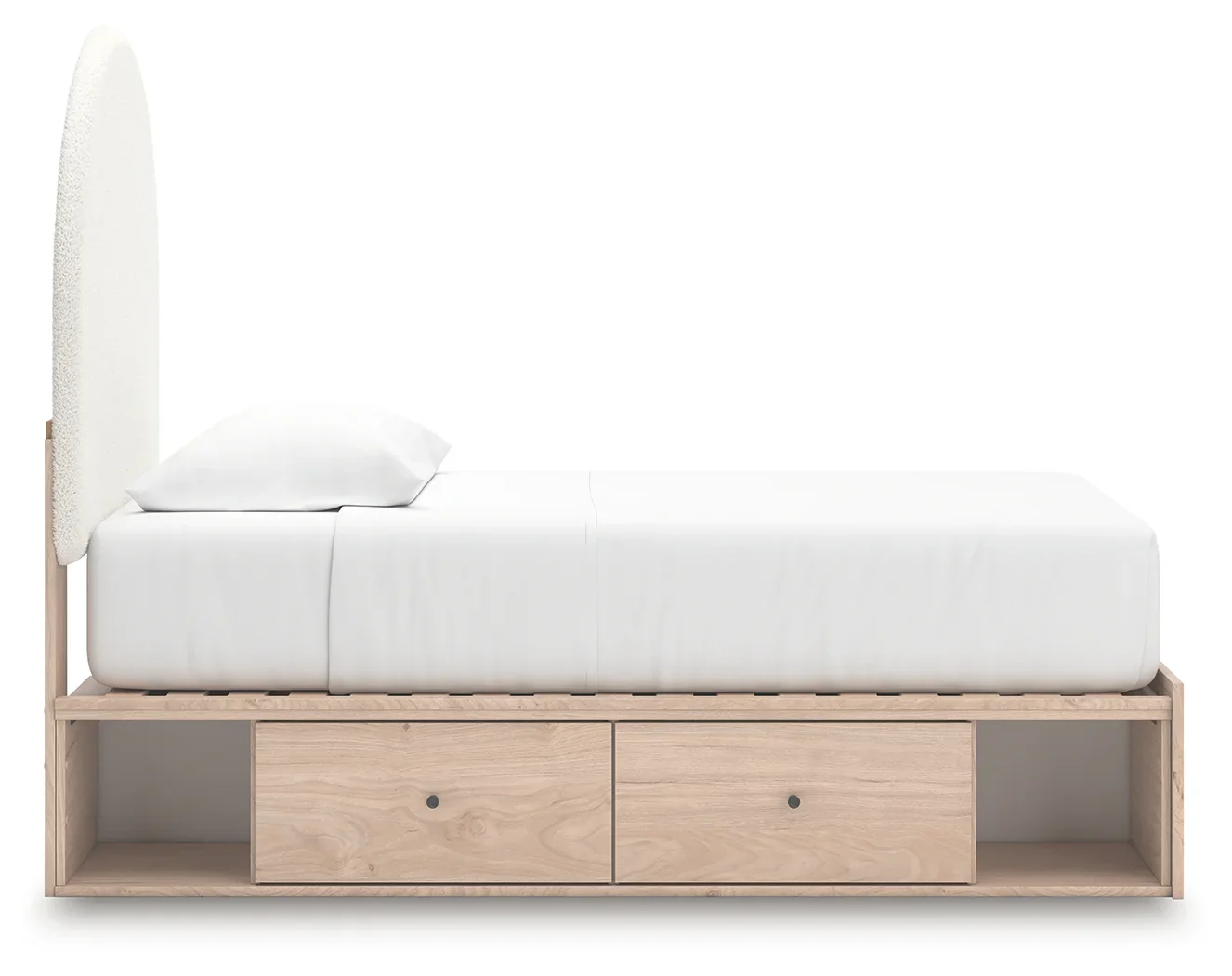 Arloster - Twin Upholstered Panel Bed With Side Storage Unit - Tan / White - Image 9