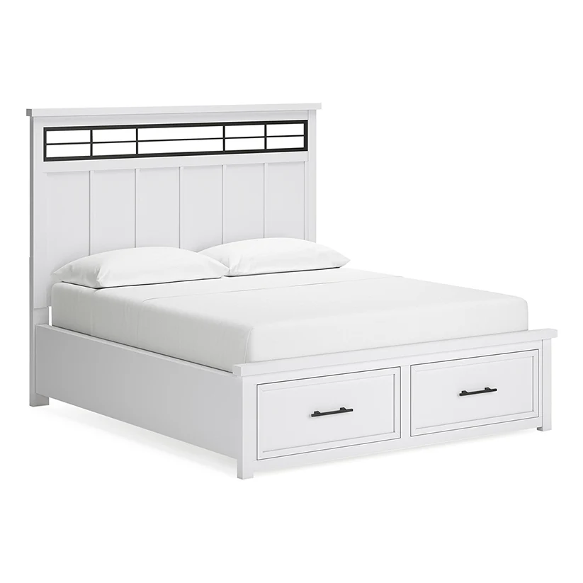 Ashbryn - White / Natural - King Panel Storage Bed
