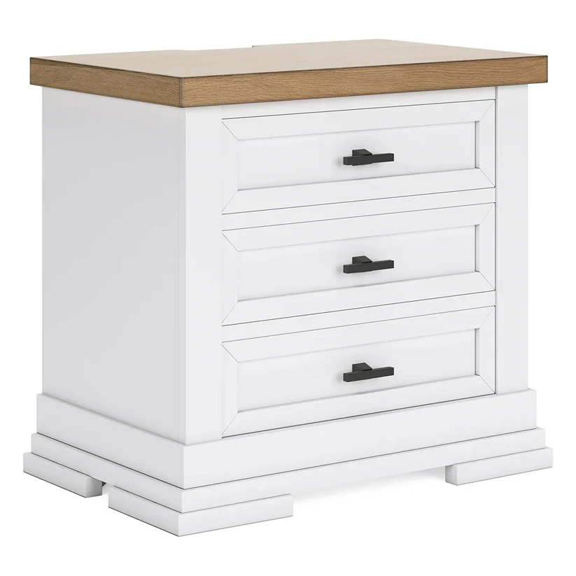 Ashbryn - White / Natural - Three Drawer Night Stand