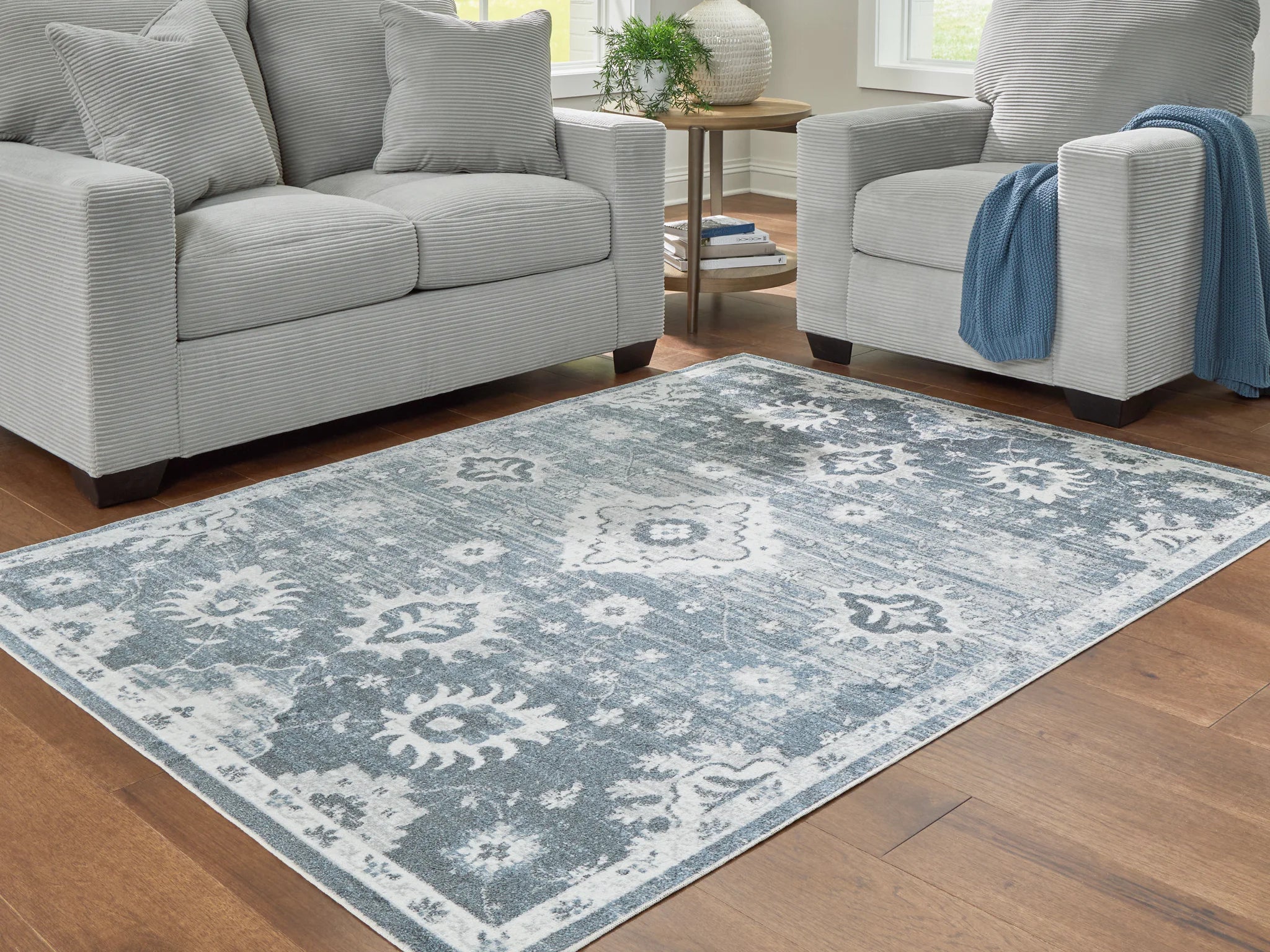 Avanworths - Blue / Gray / Ivory - Washable Medium Rug - 5' x 7' - Image 2