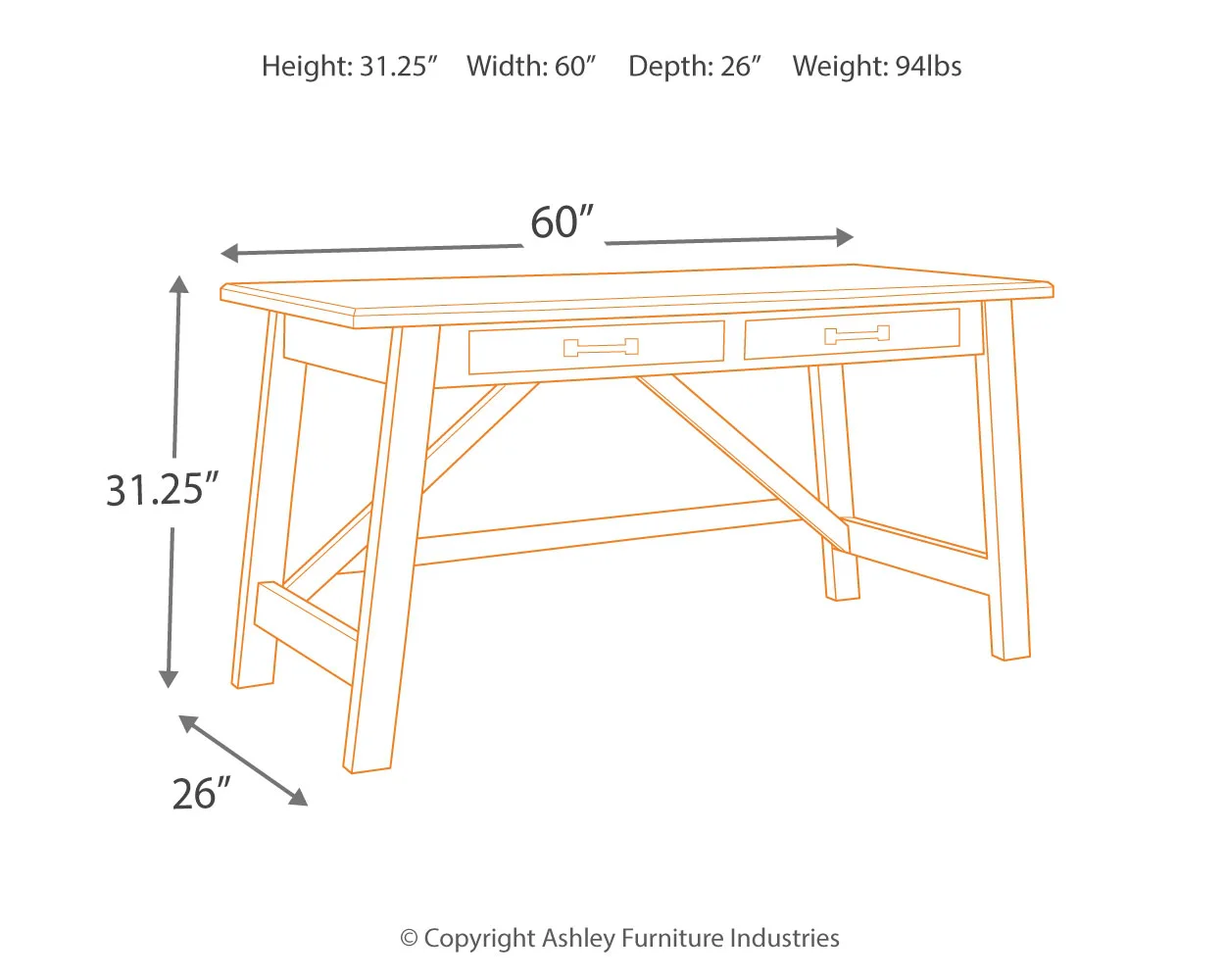 Baldridge - Rustic Brown - Home Office Large Leg Desk - Image 4