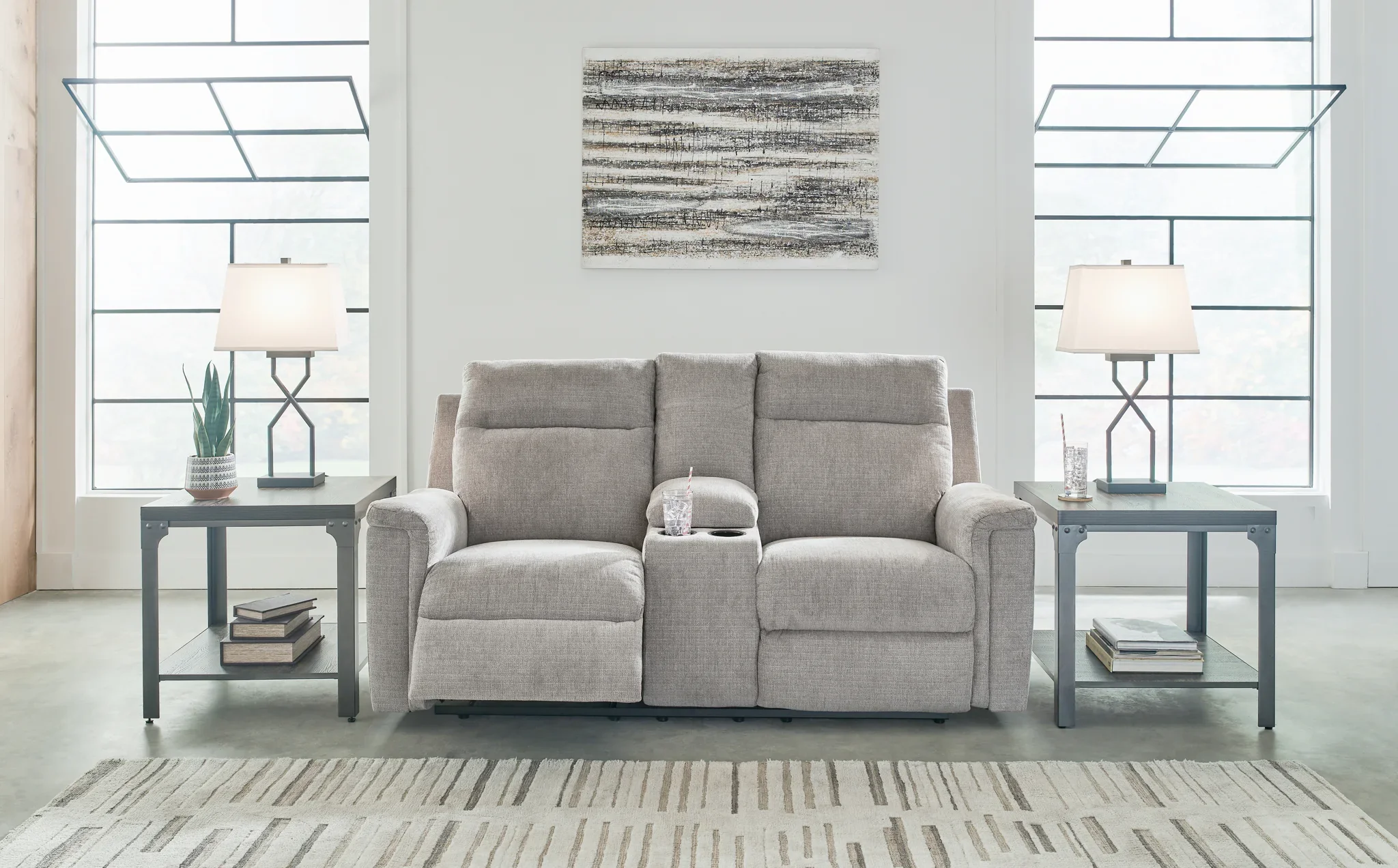Barnsana - Ash - Dbl Power Reclining Loveseat with Console - Image 6