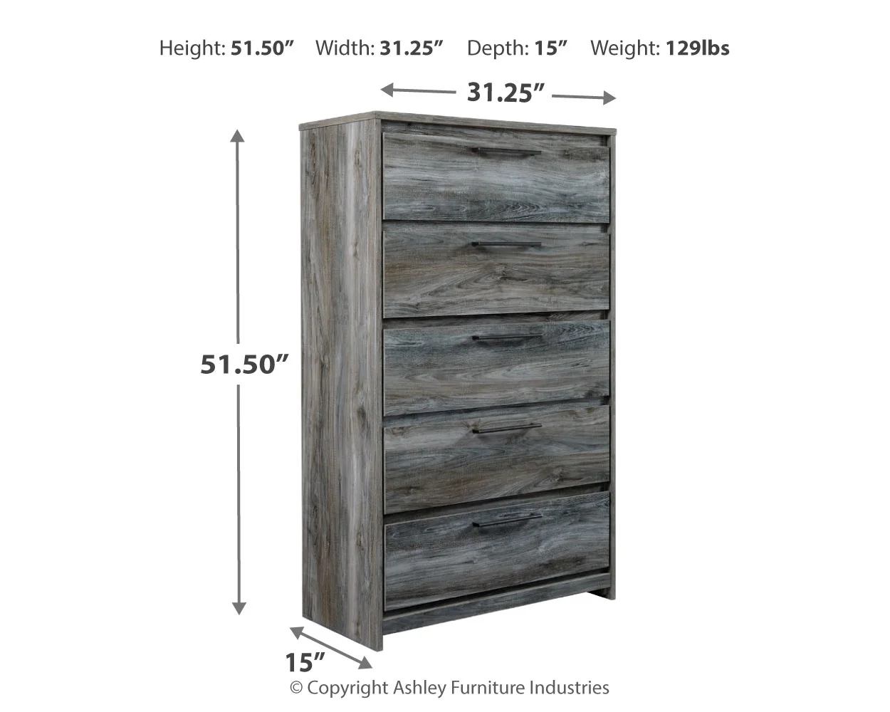 Baystorm - Gray - Five Drawer Chest - Image 6