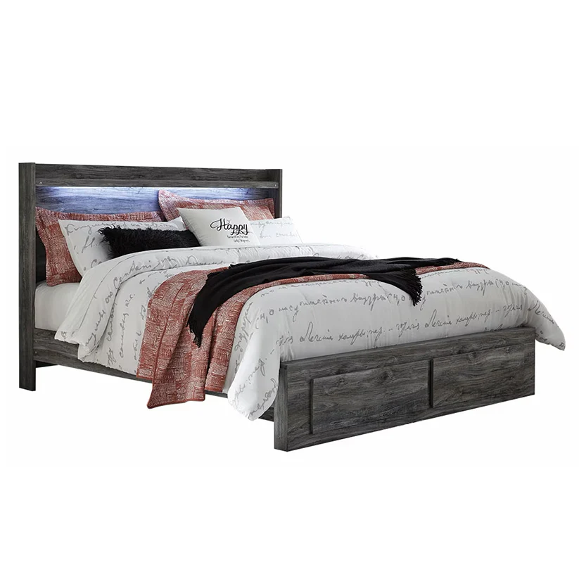 Baystorm - Gray - King Panel Bed With 2 Storage Drawers