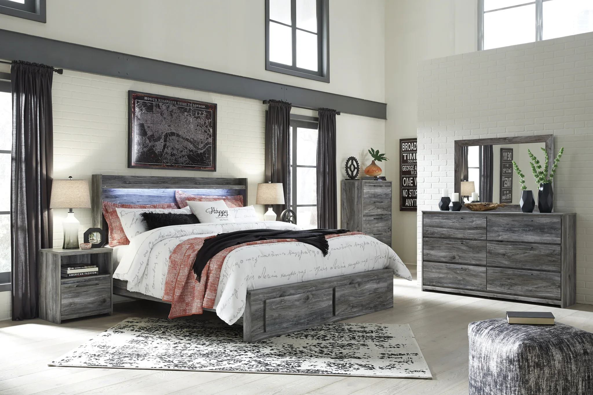 Baystorm - Gray - King Panel Bed With 2 Storage Drawers - Image 3
