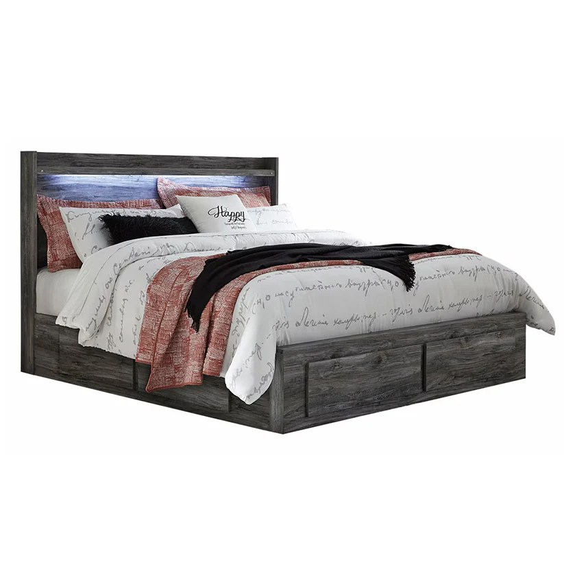 Baystorm - Gray - King Panel Bed With 6 Storage Drawers
