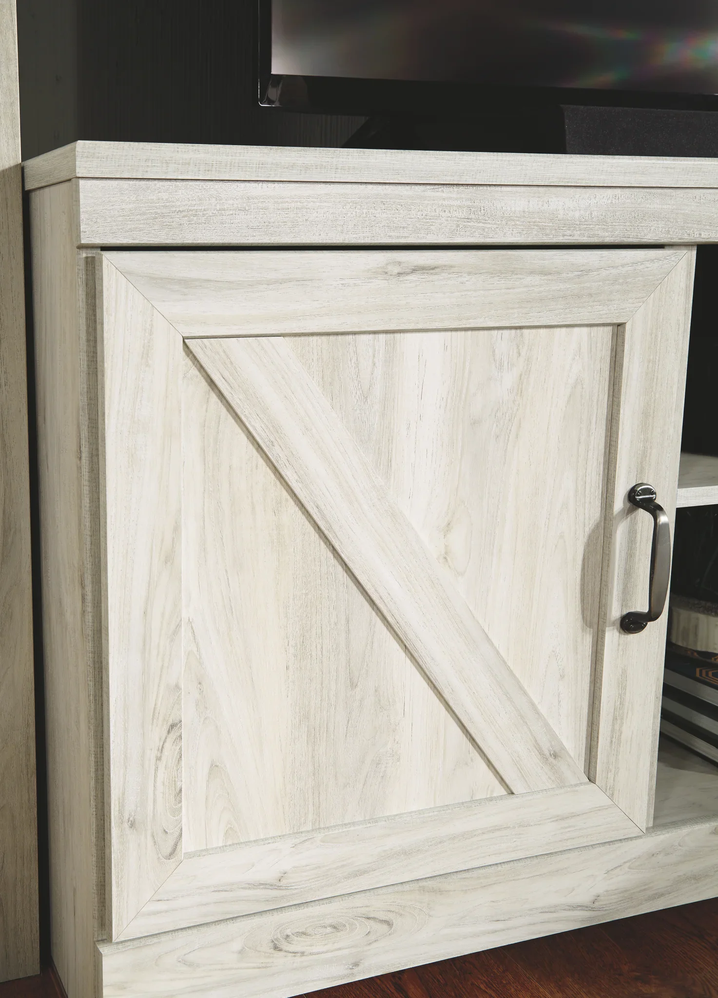 Bellaby - Whitewash - 63" TV Stand With Faux Firebrick Fireplace Insert - Image 5