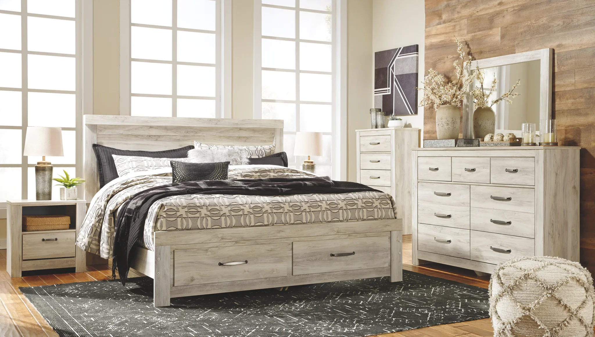 Bellaby - Whitewash - King Platform Bed With 2 Storage Drawers - Image 3