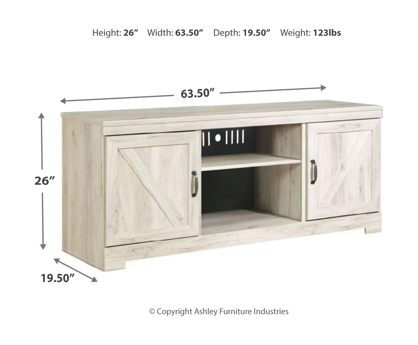 Bellaby - Whitewash - 2 Pc. - 63" TV Stand With Fireplace Insert Glass/Stone - Image 5