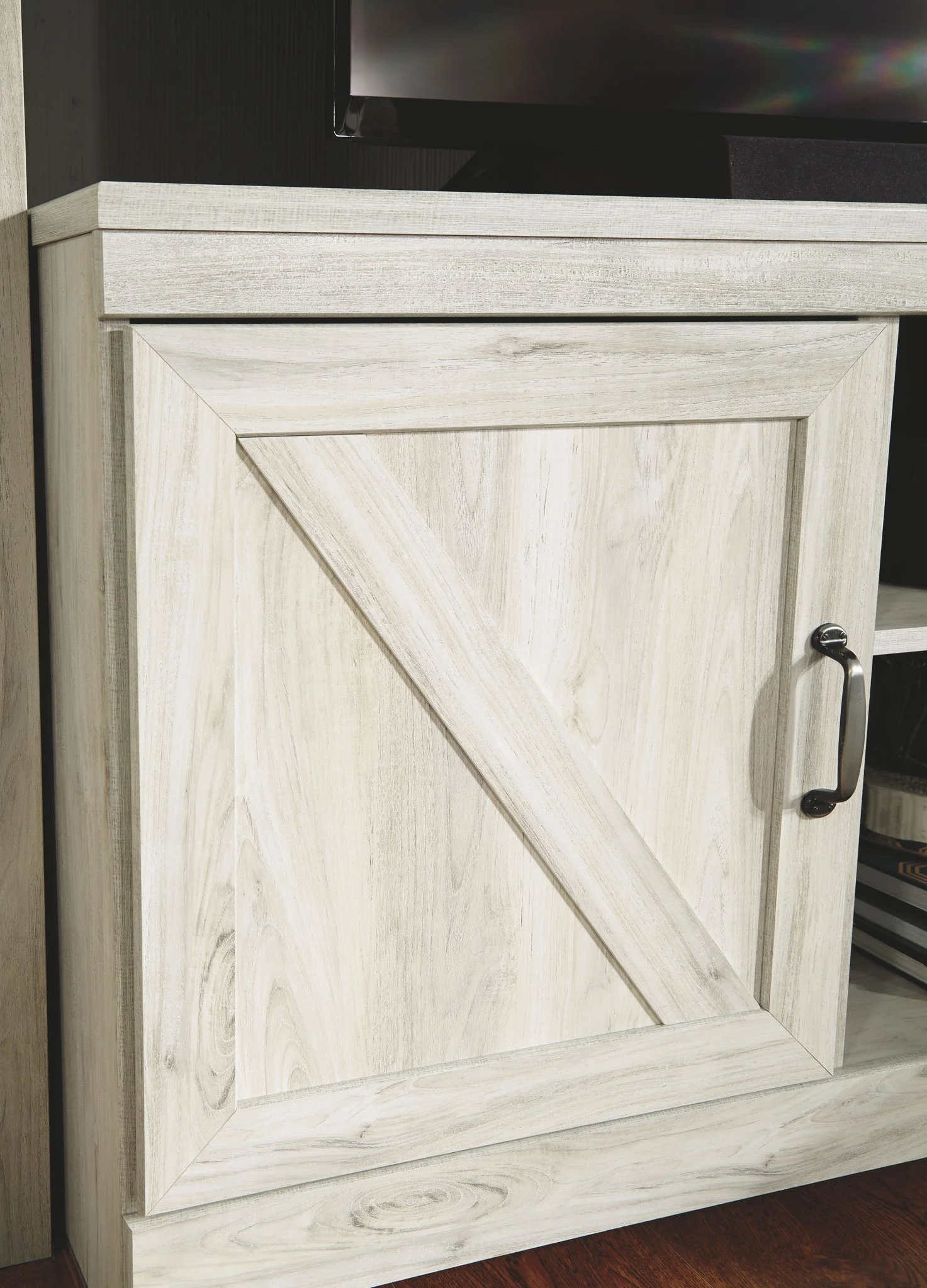 Bellaby - Whitewash - 2 Pc. - 63" TV Stand With Fireplace Insert Glass/Stone - Image 6