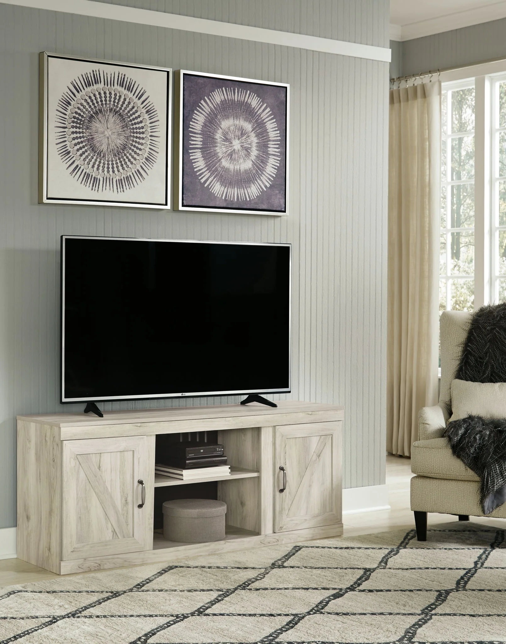 Bellaby - Whitewash - TV Stand With Faux Firebrick Fireplace Insert - Image 3