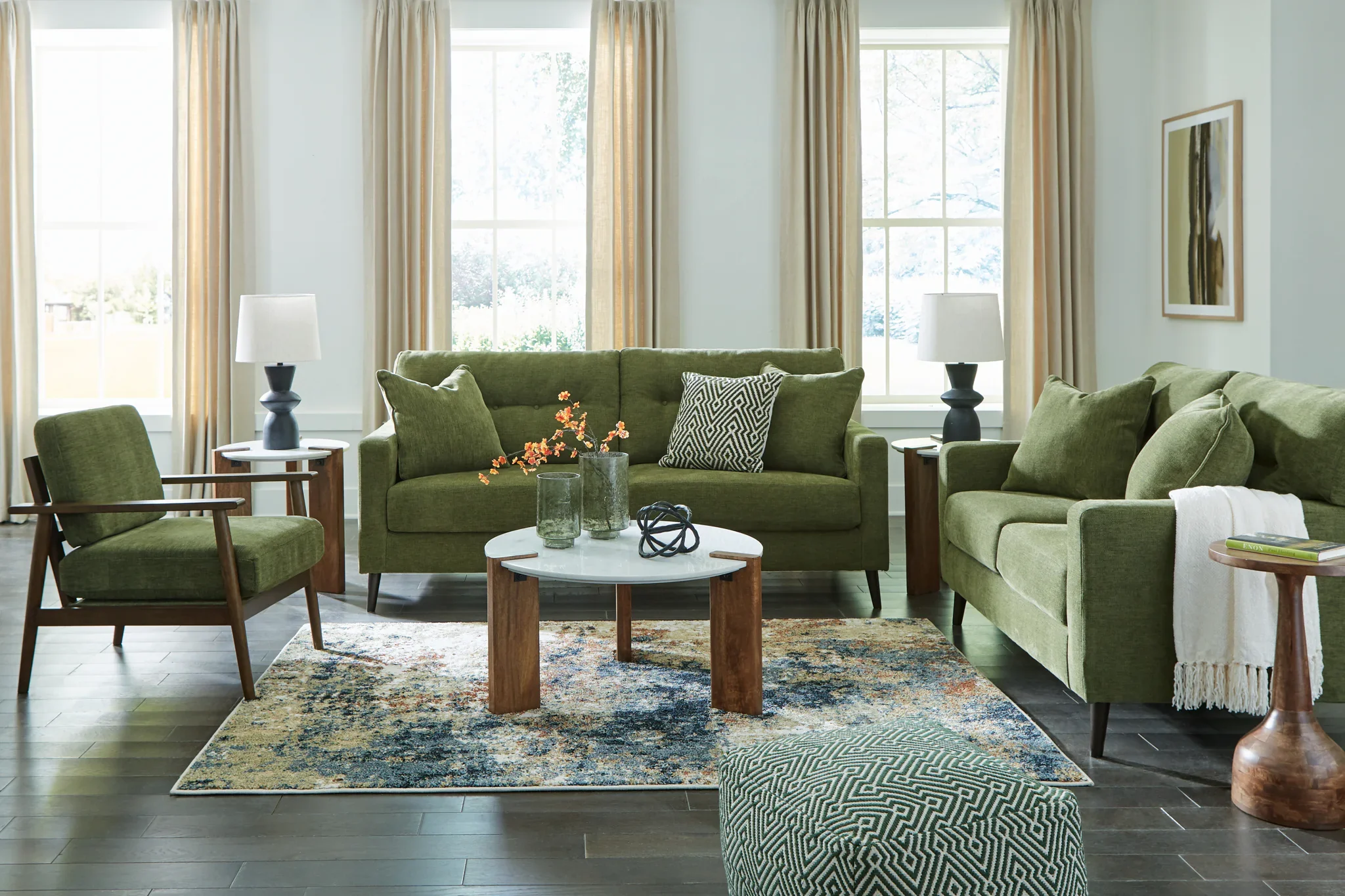 Bixler - 3 Pc. - Sofa, Loveseat, Accent Chair - Olive