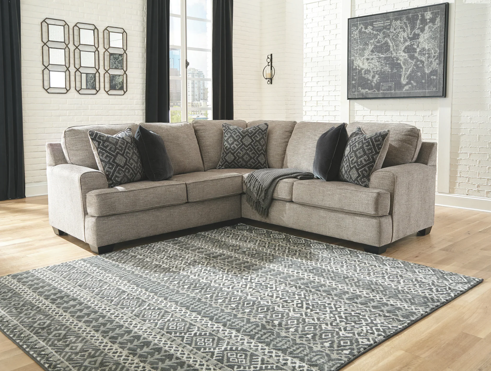 Bovarian - Stone - 4 Pc. - Left Arm Facing Loveseat 3 Pc Sectional, Ottoman - Image 2