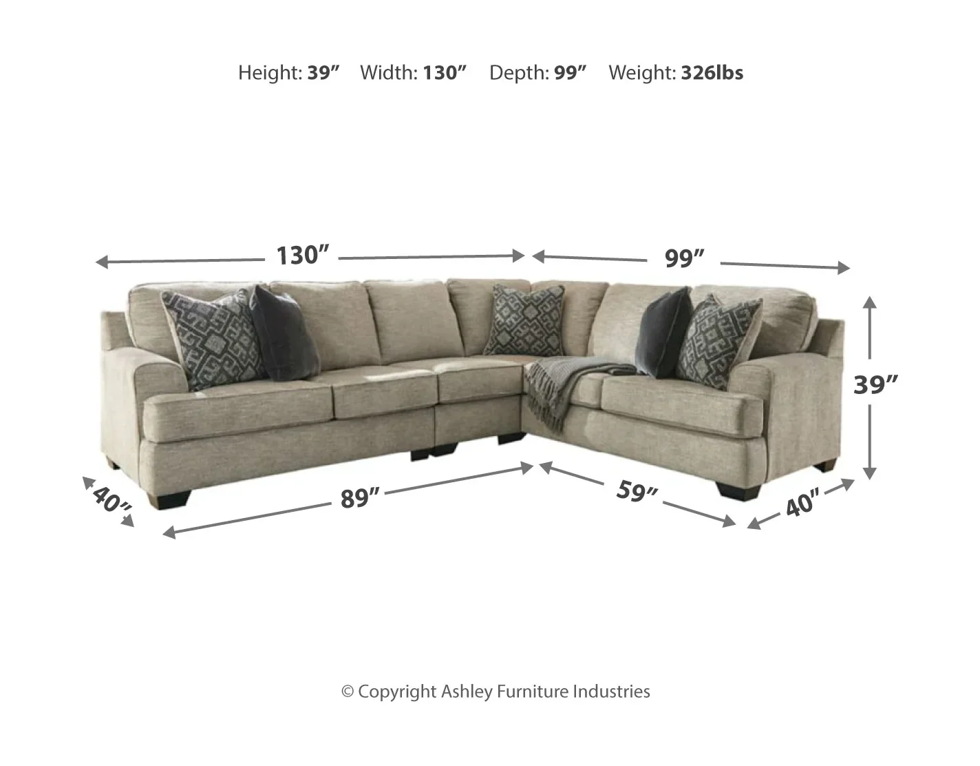 Bovarian - Stone - 4 Pc. - Left Arm Facing Loveseat 3 Pc Sectional, Ottoman - Image 5