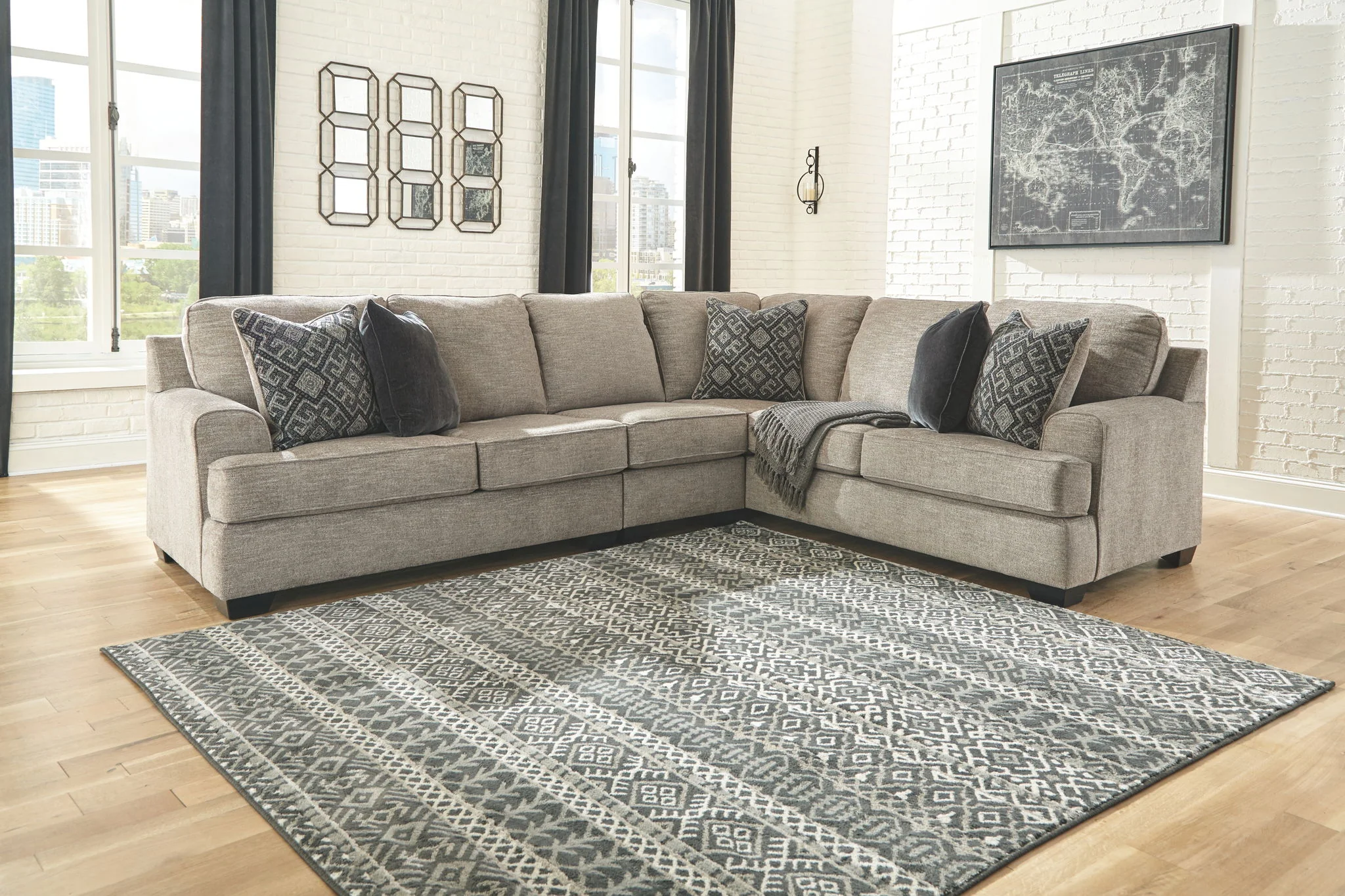 Bovarian - Stone - Left Arm Facing Loveseat 3 Pc Sectional - Image 2