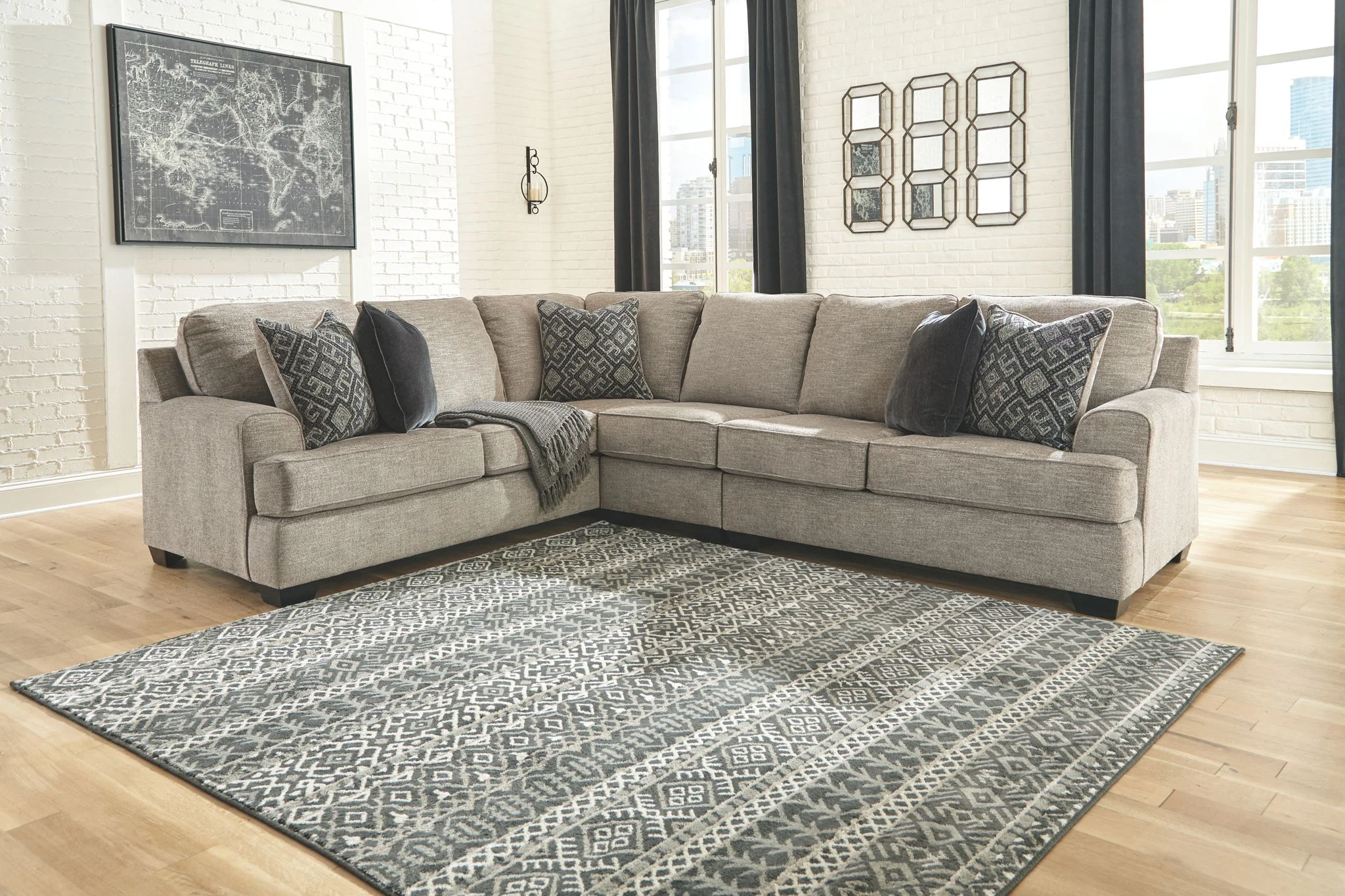 Bovarian - Stone - Right Arm Facing Loveseat 3 Pc Sectional - Image 2