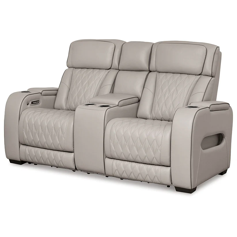 Boyington - Gray - Power Reclining Loveseat With Console/Adj Hdrst