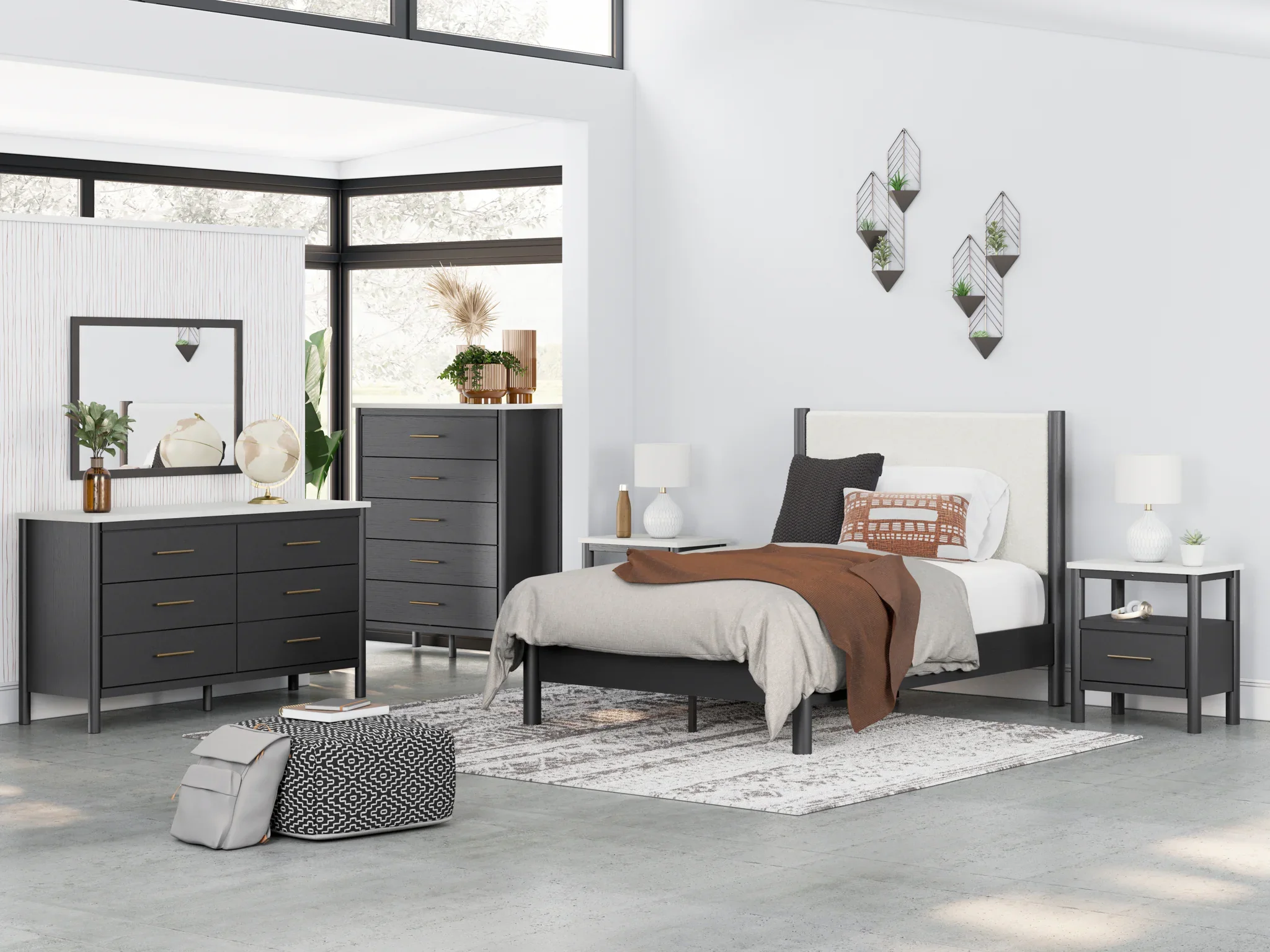 Cadmori - Black / White - Full Upholstered Panel Bed - Image 8