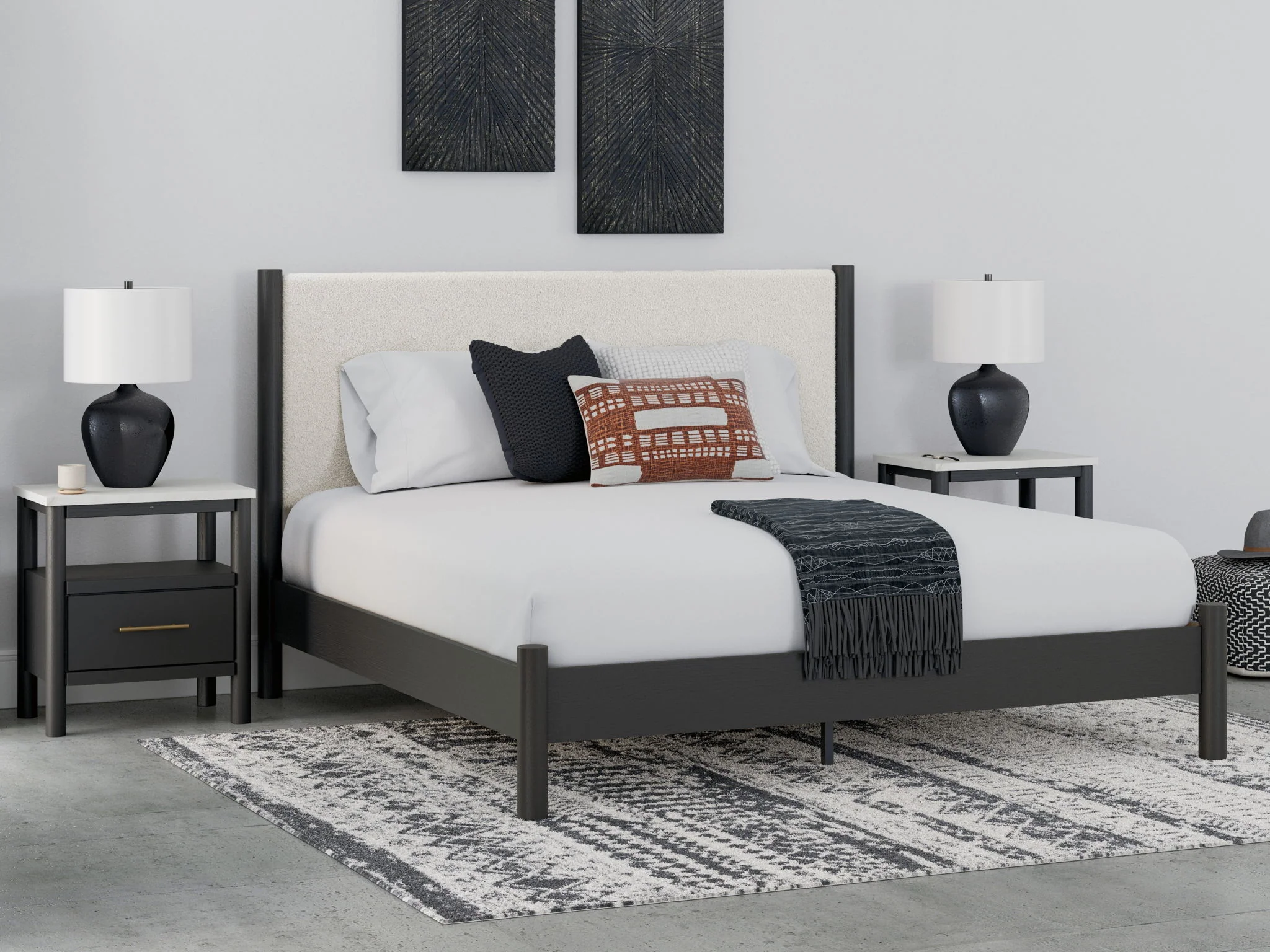 Cadmori - Black / White - King Upholstered Panel Bed - Image 2
