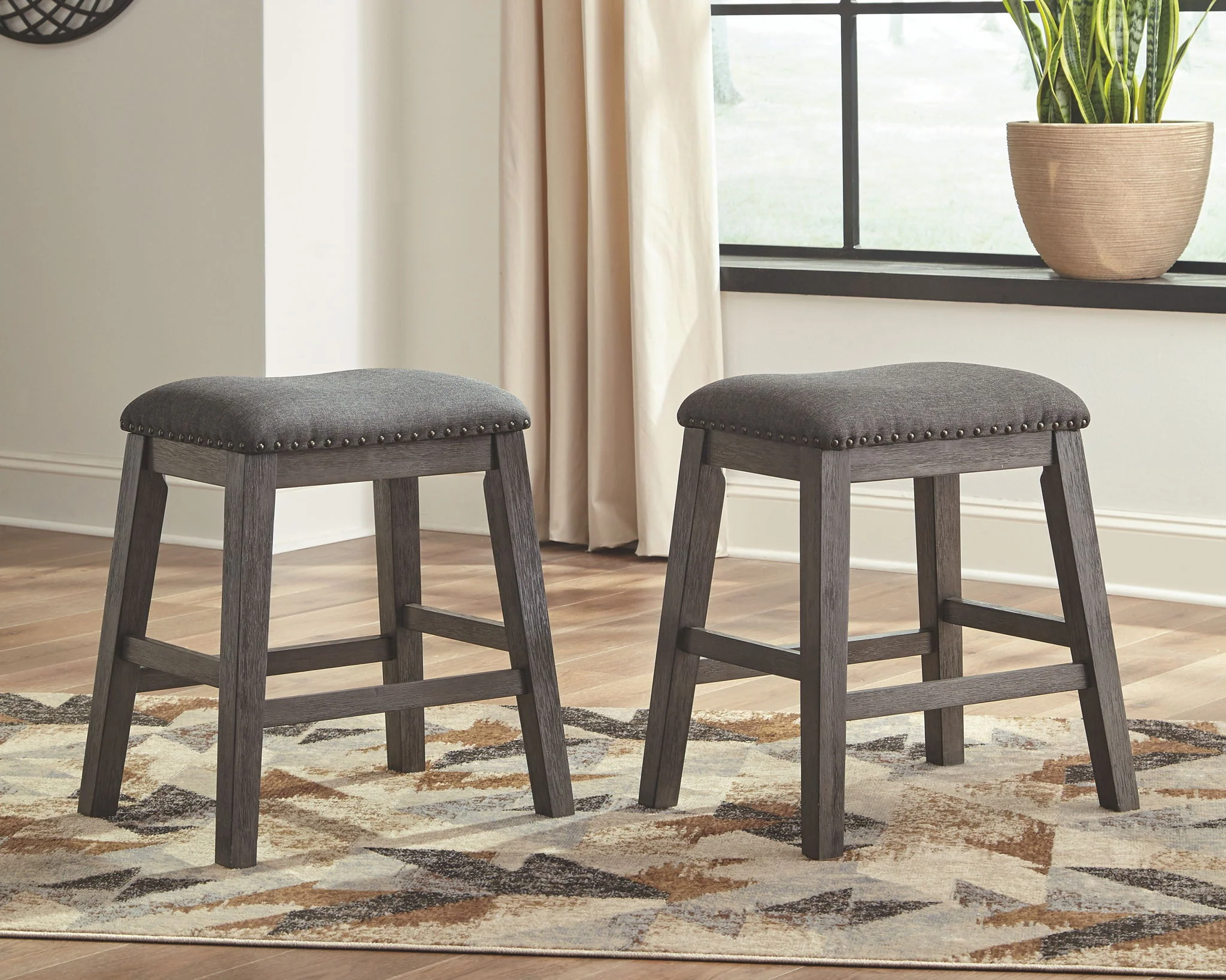 Caitbrook - Gray - Upholstered Stool (Set of 2) - Image 3