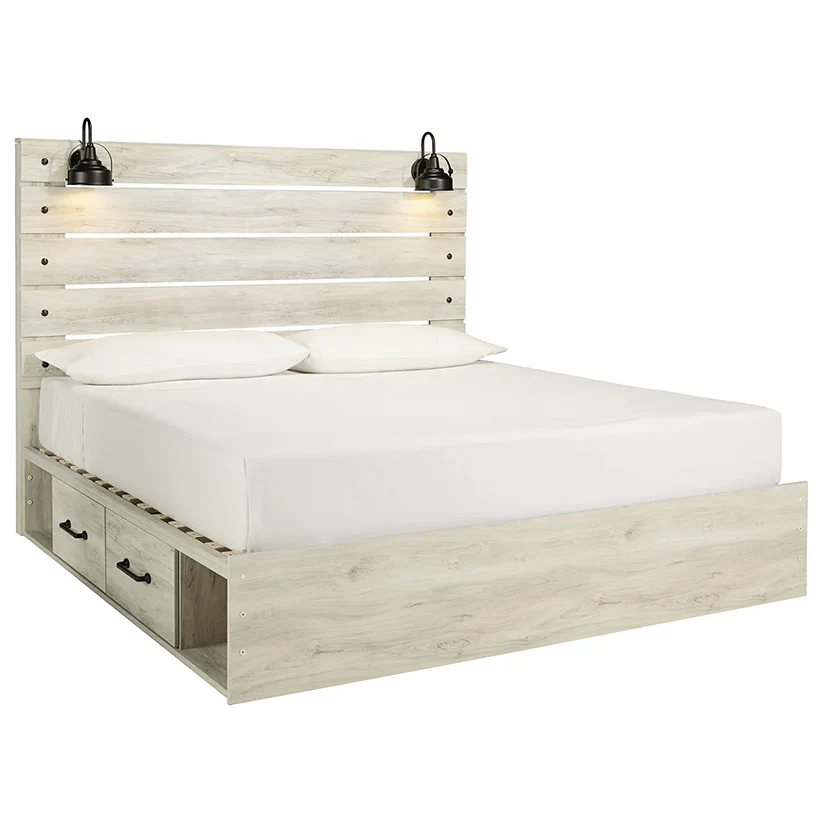 Cambeck - Whitewash - King Panel Bed With 4 Storage Drawers