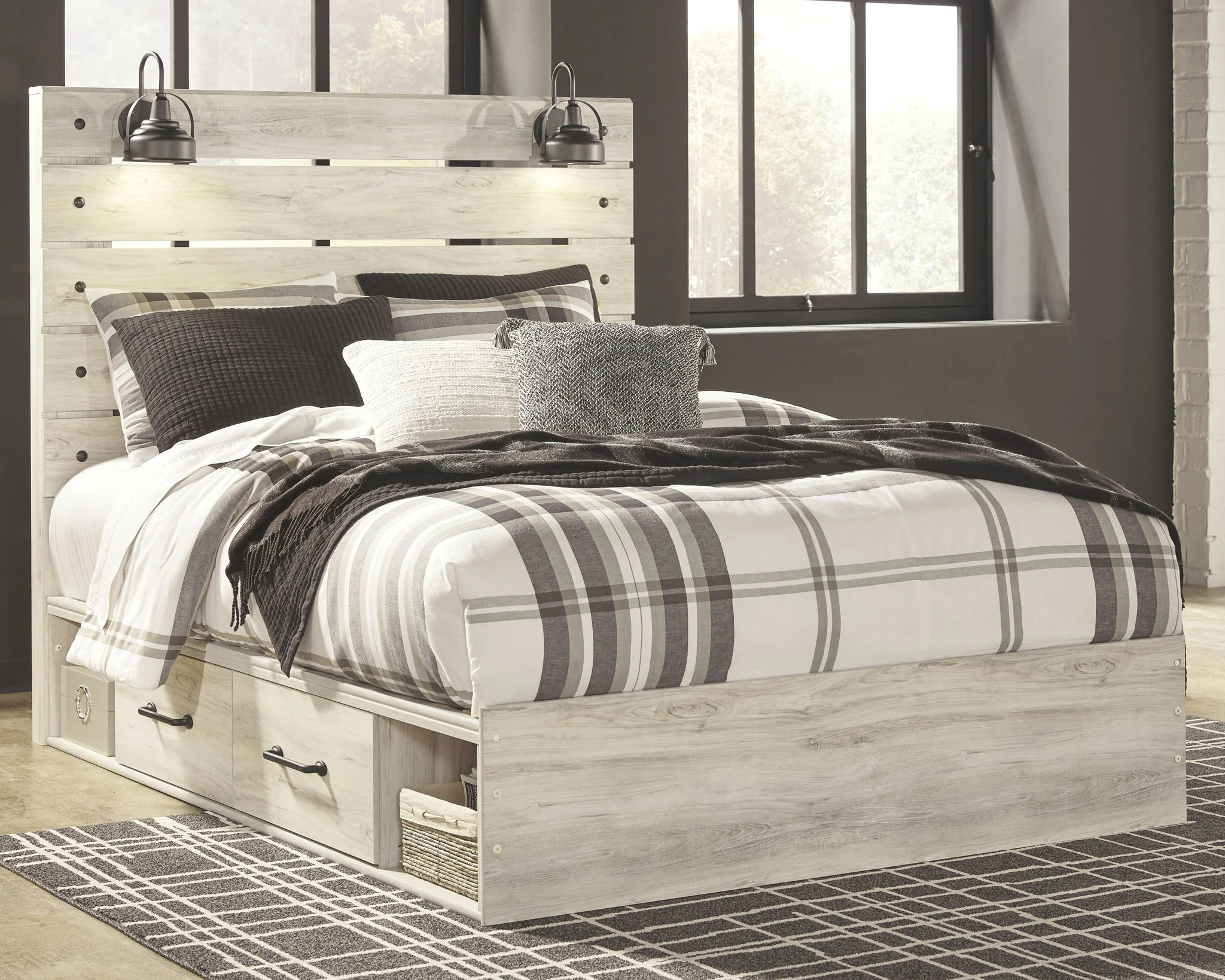 Cambeck - Whitewash - Queen Panel Bed With Side Storage Drawers - Image 2