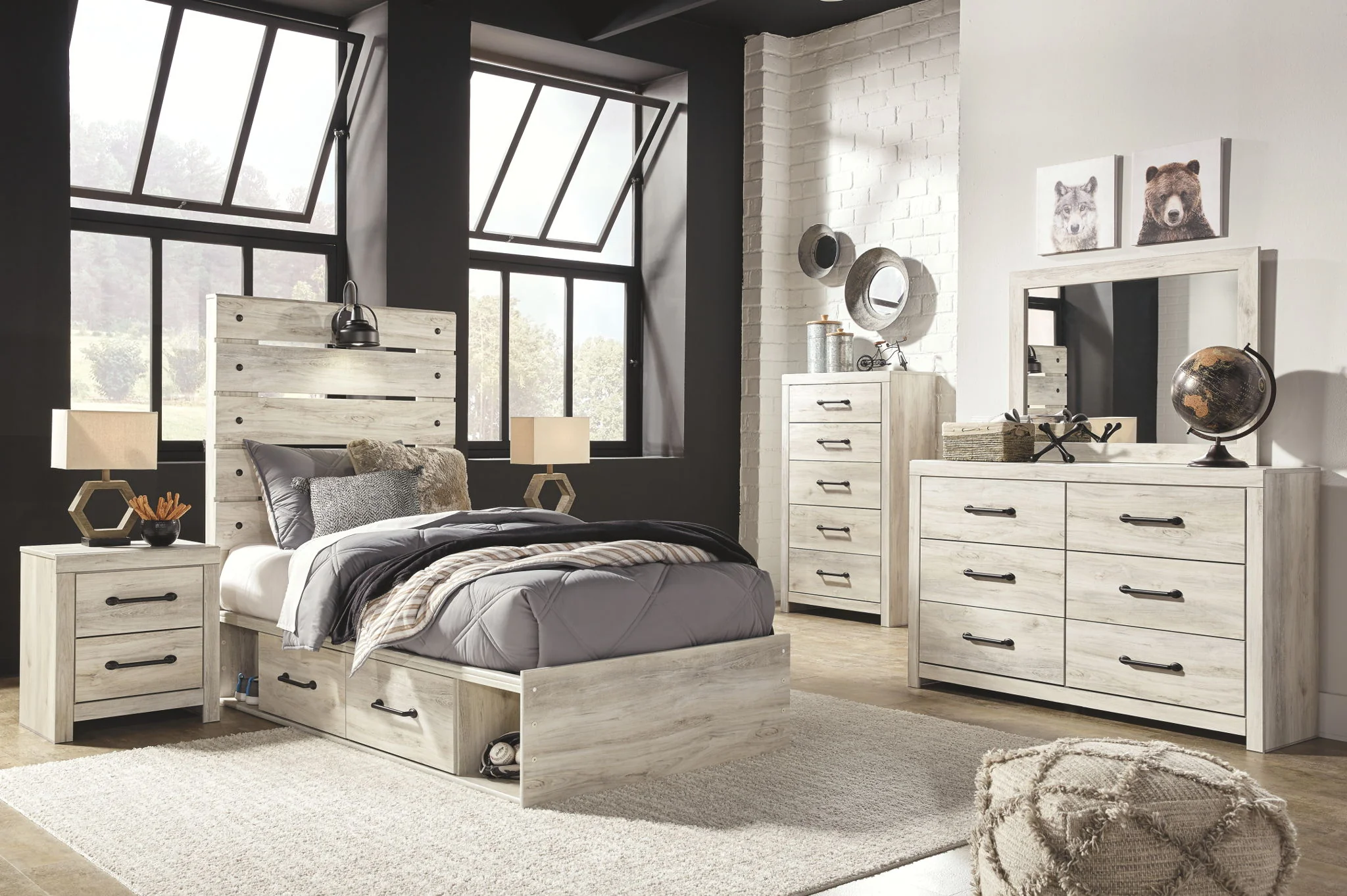 Cambeck - Whitewash - Twin Panel Bed With Side Storage Drawers - Image 4