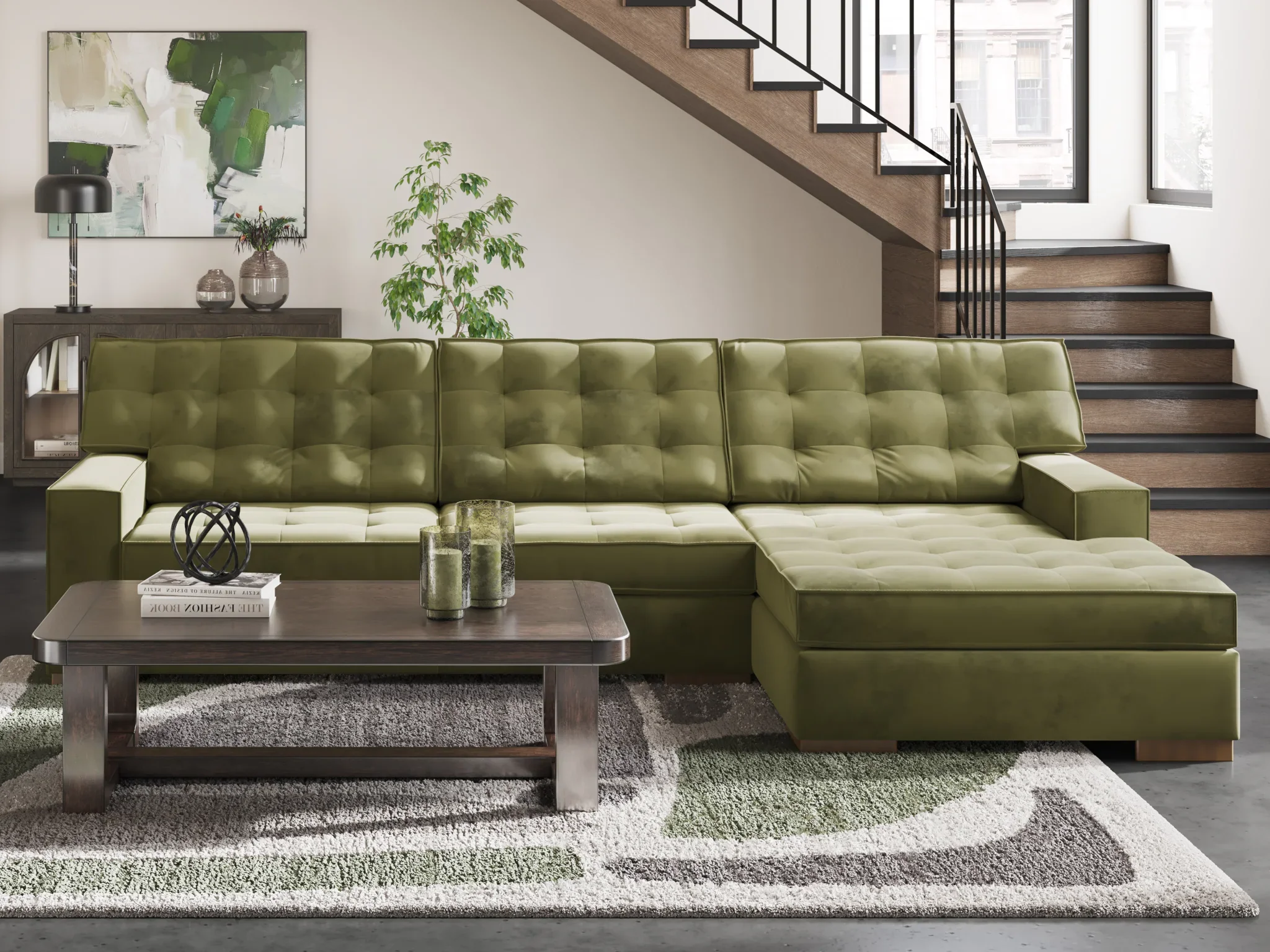 Caspian-Town - Olive - 2-Piece Sectional With RAF Corner Chaise - Image 2