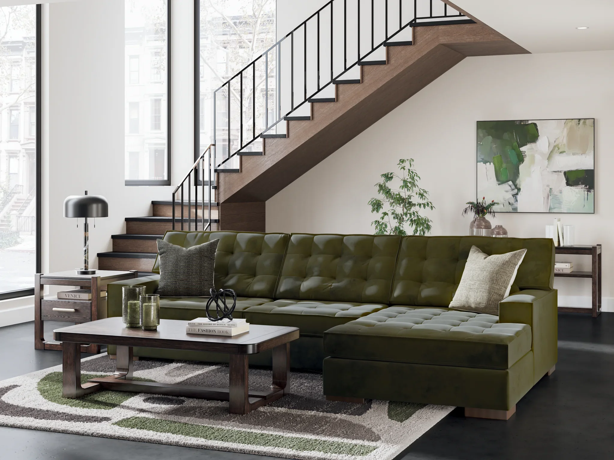 Caspian-Town - Olive - 2-Piece Sectional With RAF Corner Chaise - Image 3