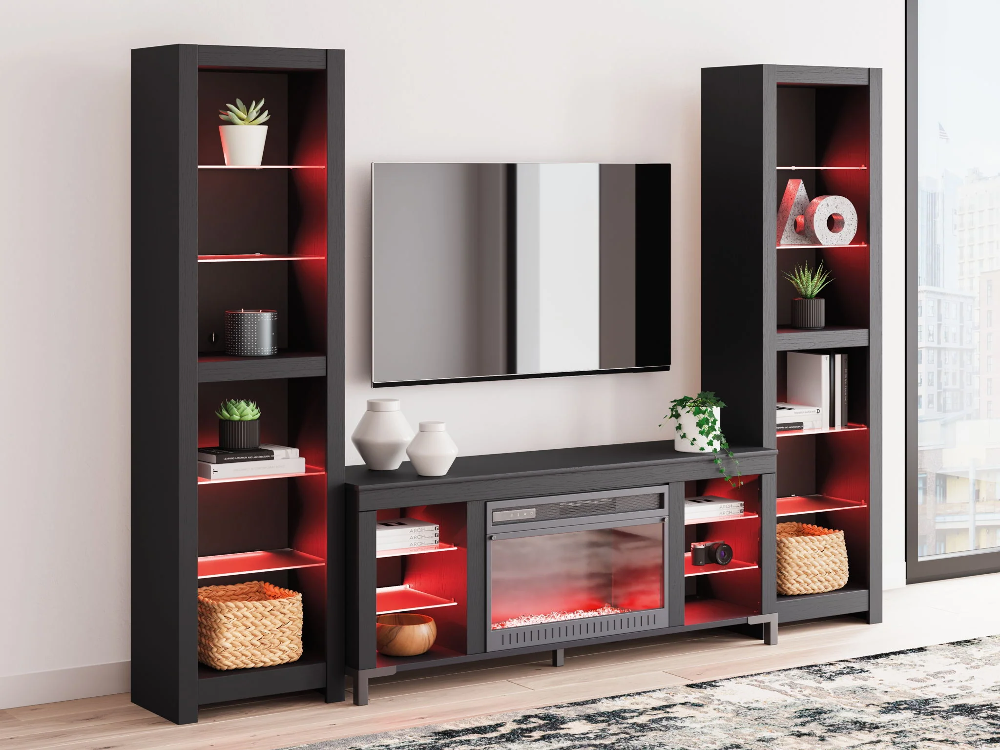 Cayberry - Black - 3-Piece Entertainment Center With Electric Fireplace - Image 9