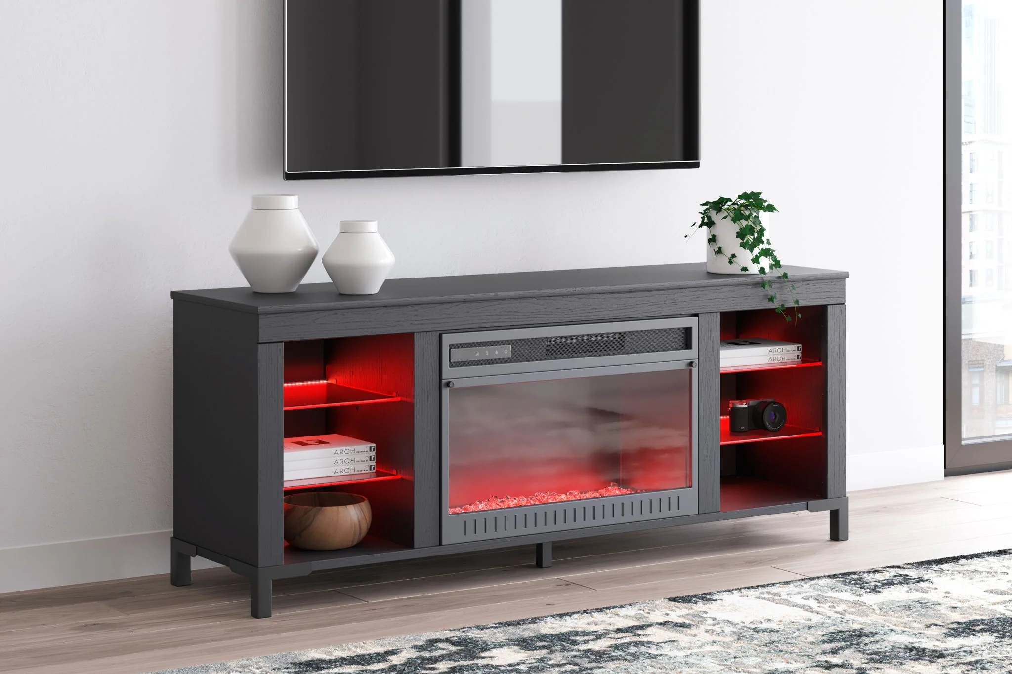 Cayberry - Black - TV Stand With Fireplace - Image 14