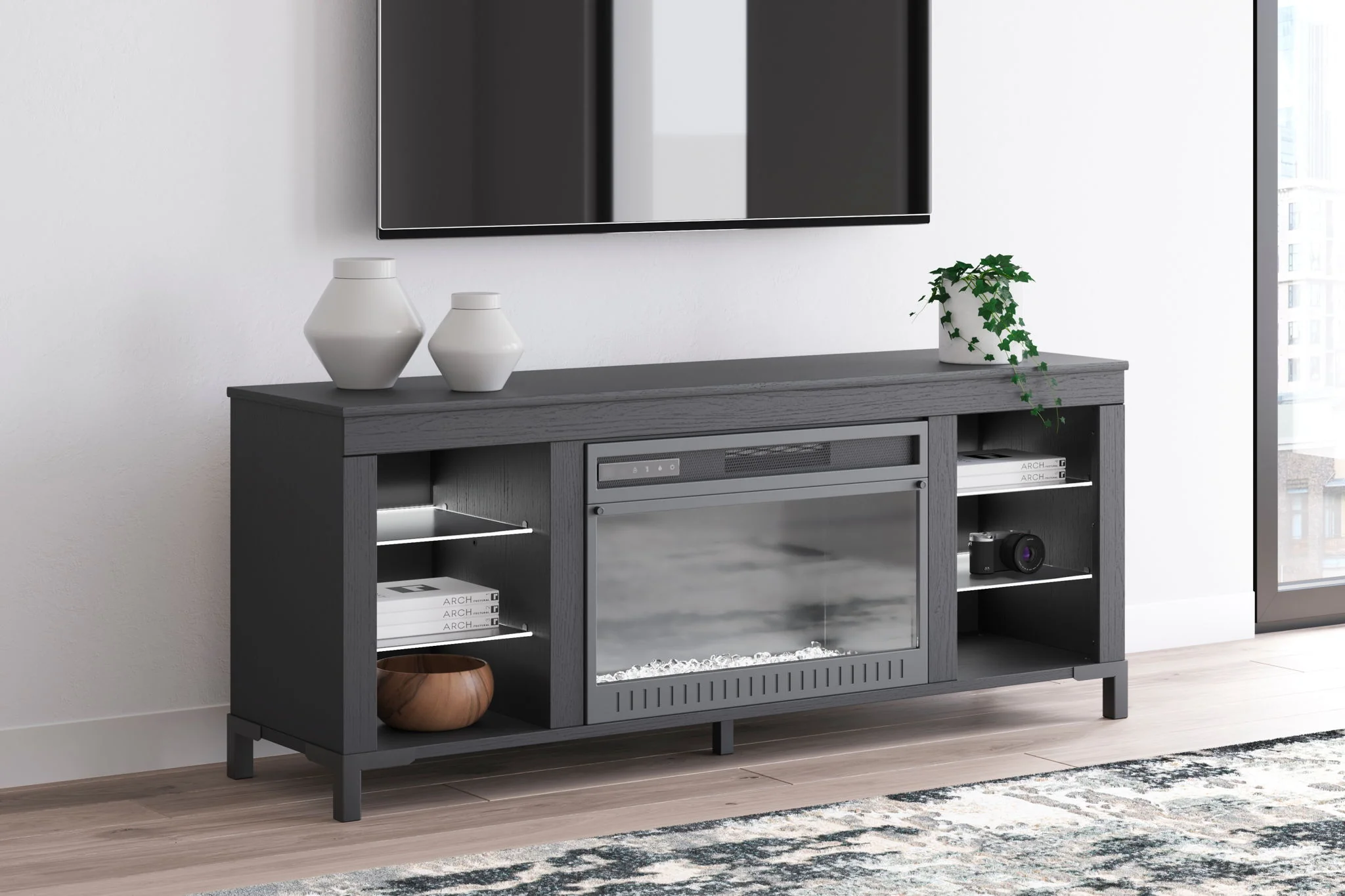 Cayberry - Black - TV Stand With Fireplace - Image 15