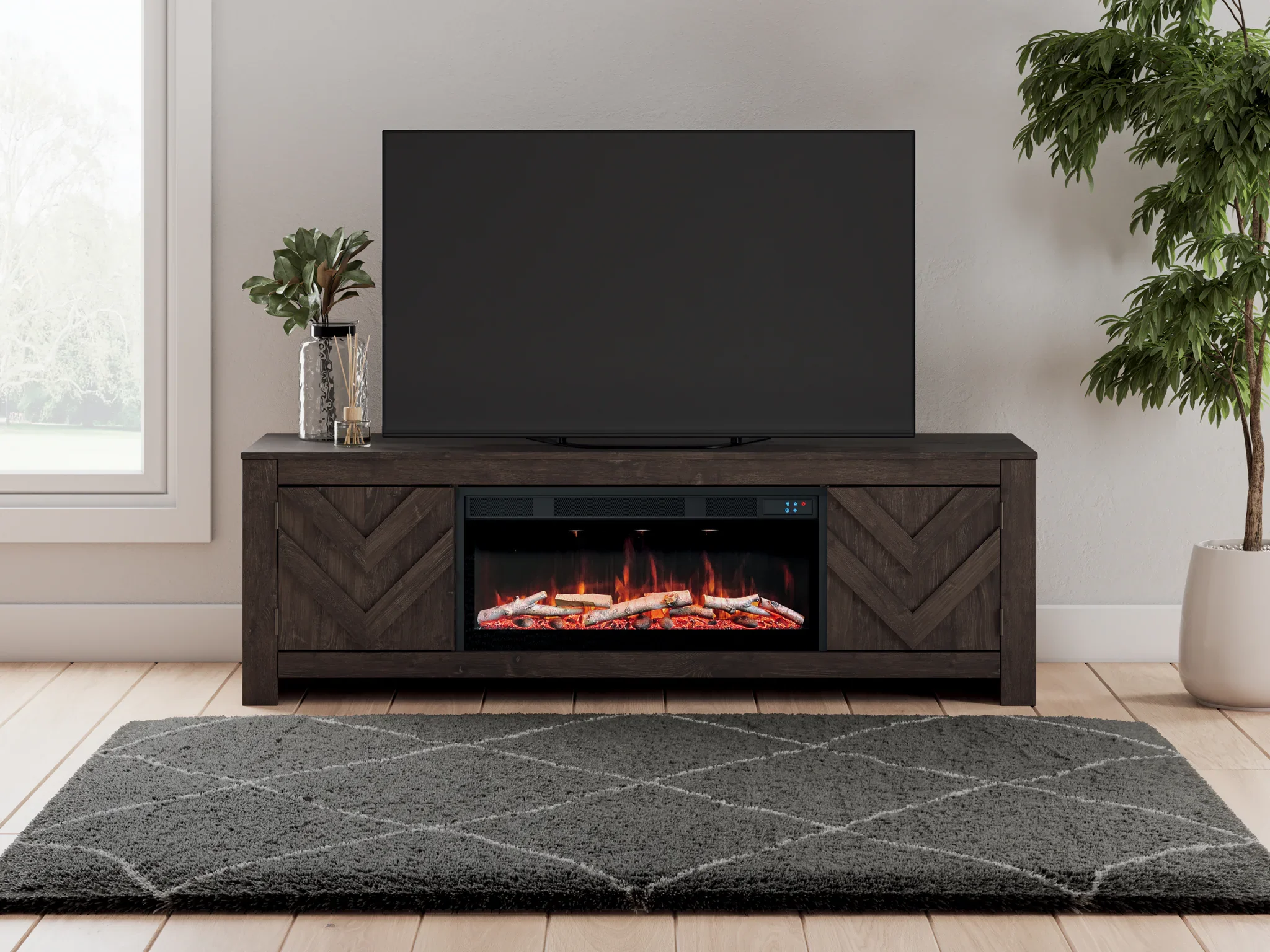 Cayboni - Black - 71" TV Stand With Electric Fireplace - Image 2