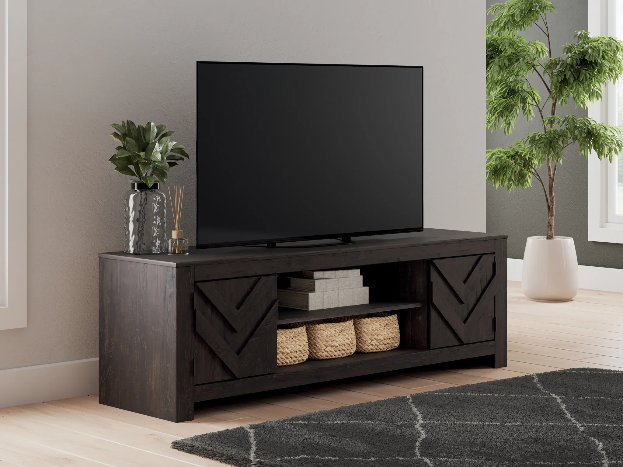 Cayboni - Black - LG TV Stand With Fireplace Option - Image 5